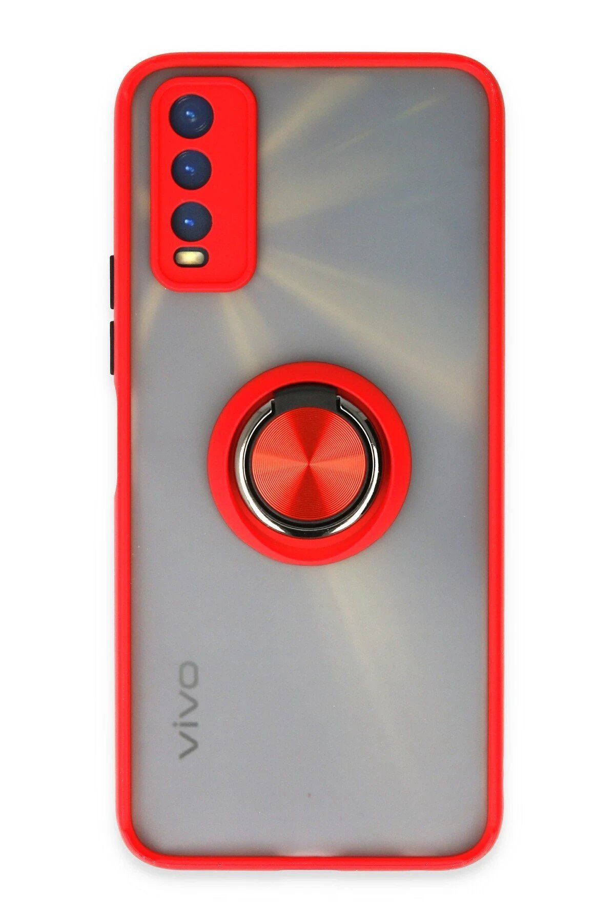 CepteToptan Newface Vivo Y11S Kılıf Montreal Yüzüklü Silikon Kapak - Kırmızı