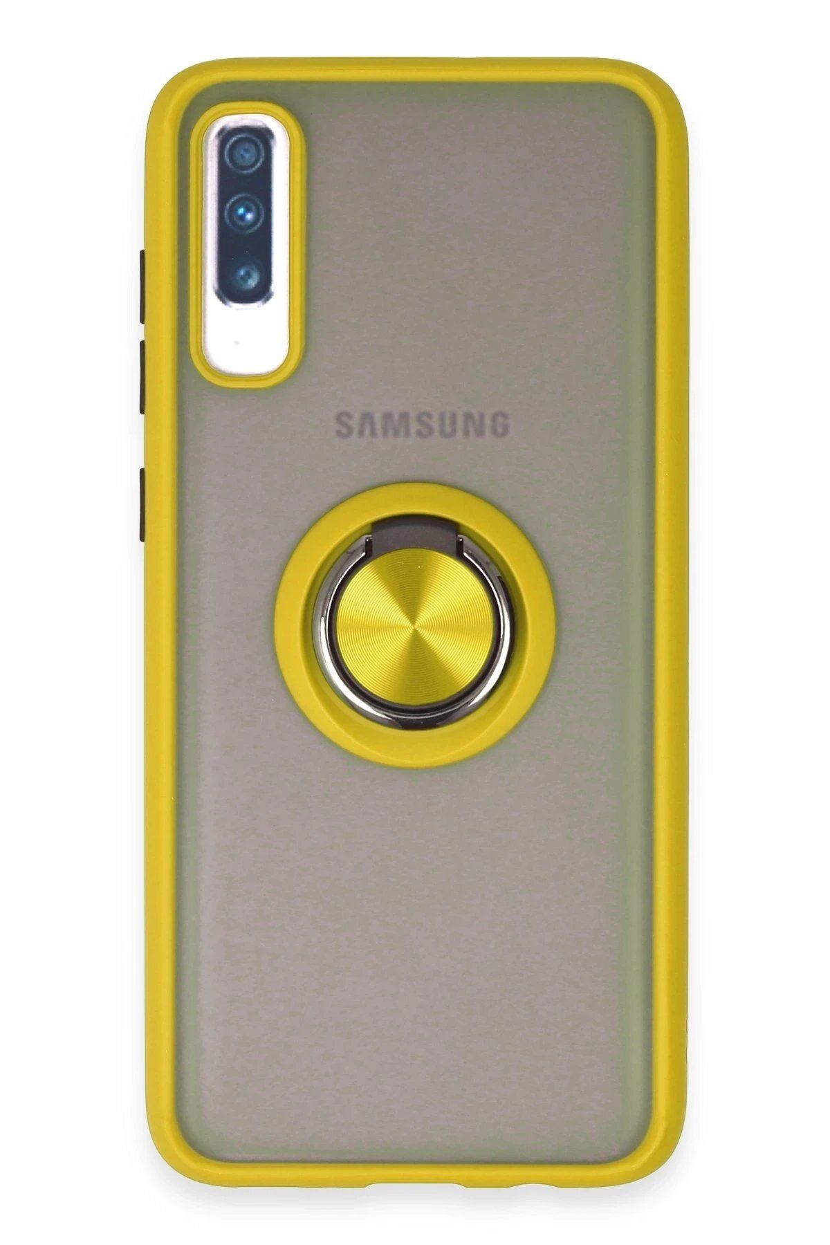 CepteToptan Newface Samsung Galaxy A70 Kılıf Montreal Yüzüklü Silikon Kapak - Sarı