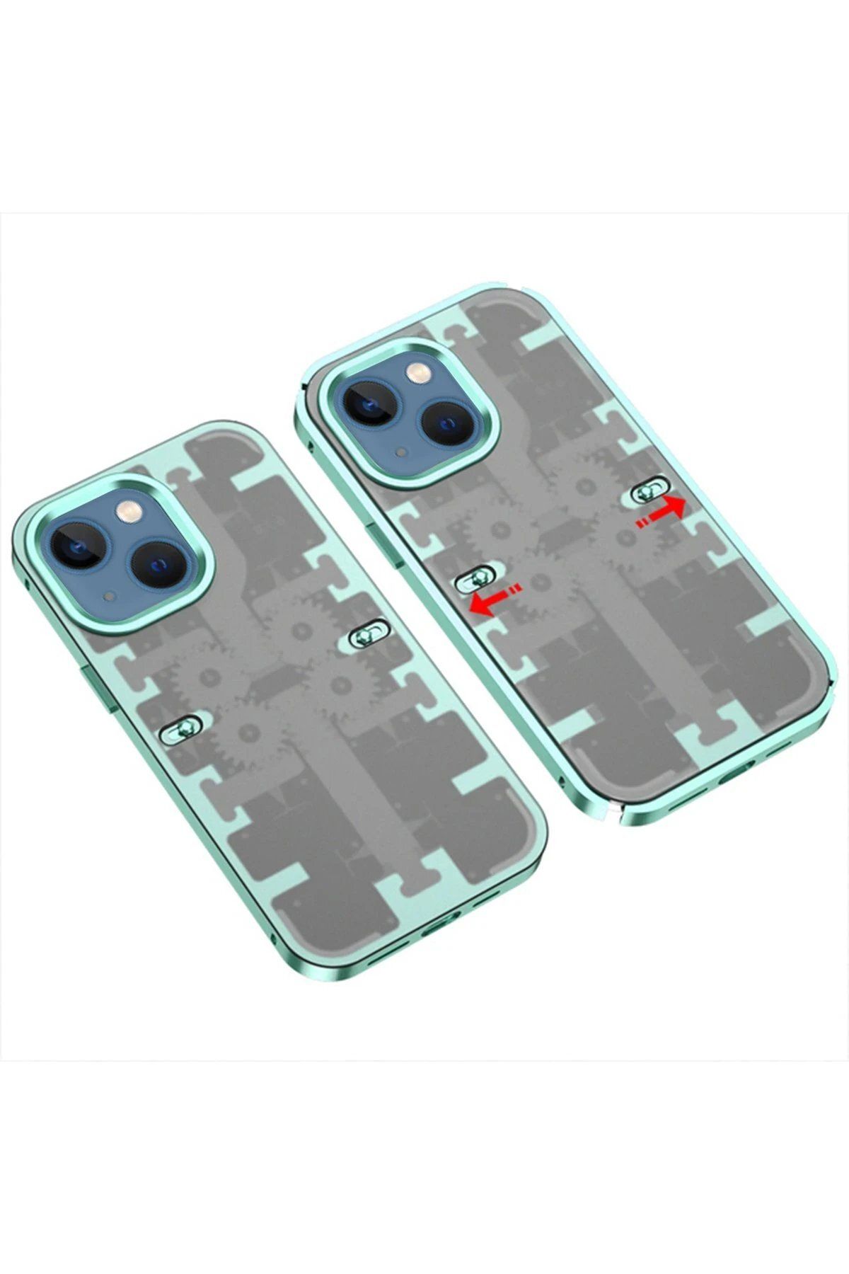 CepteToptan Newface iPhone 14 Kılıf Mekanik Bumper Kapak - Yeşil