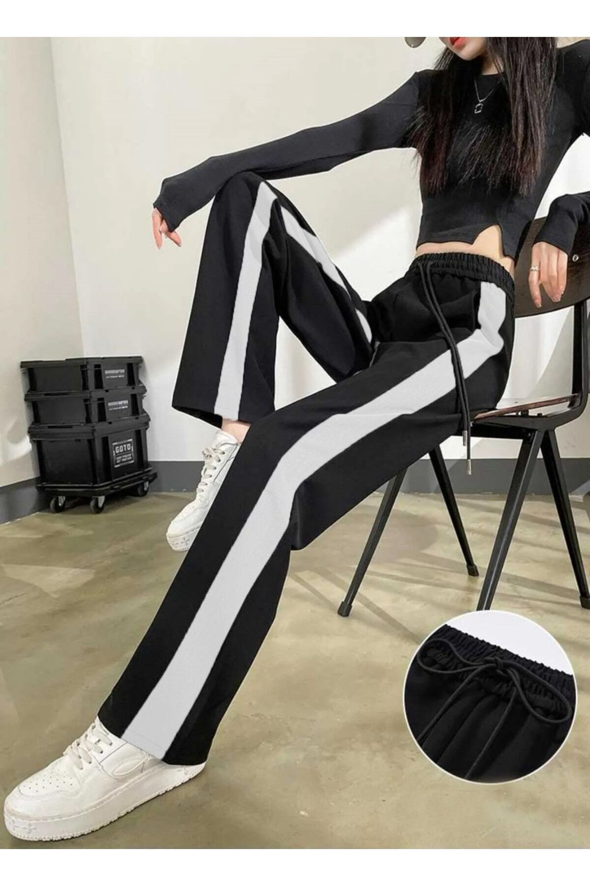 DENİKK YUDOOWEAR, Y2K BEYAZ ŞERİTLİ PANTOLON
