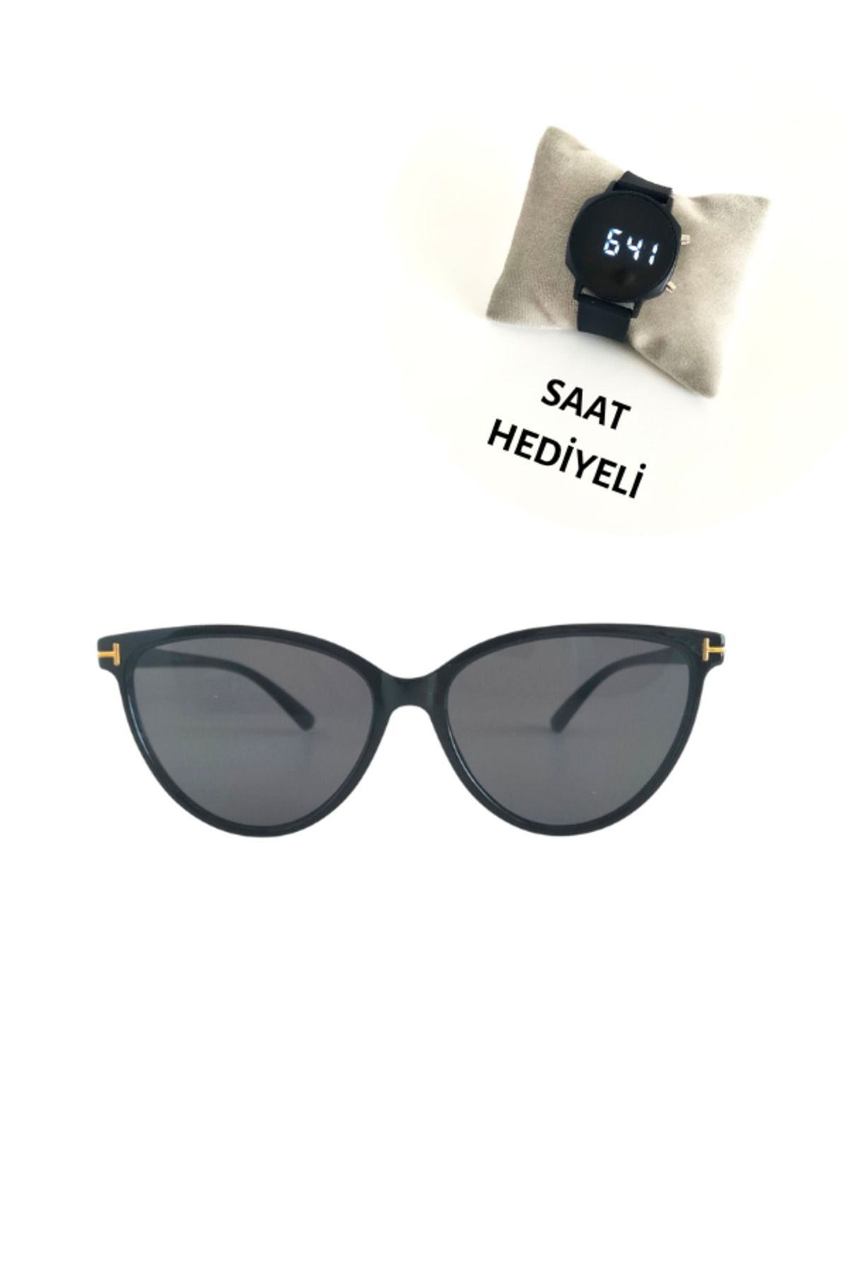 otio Kadın Güneş Gözlüğü Siyah TM FRD , Saat Hediyeli