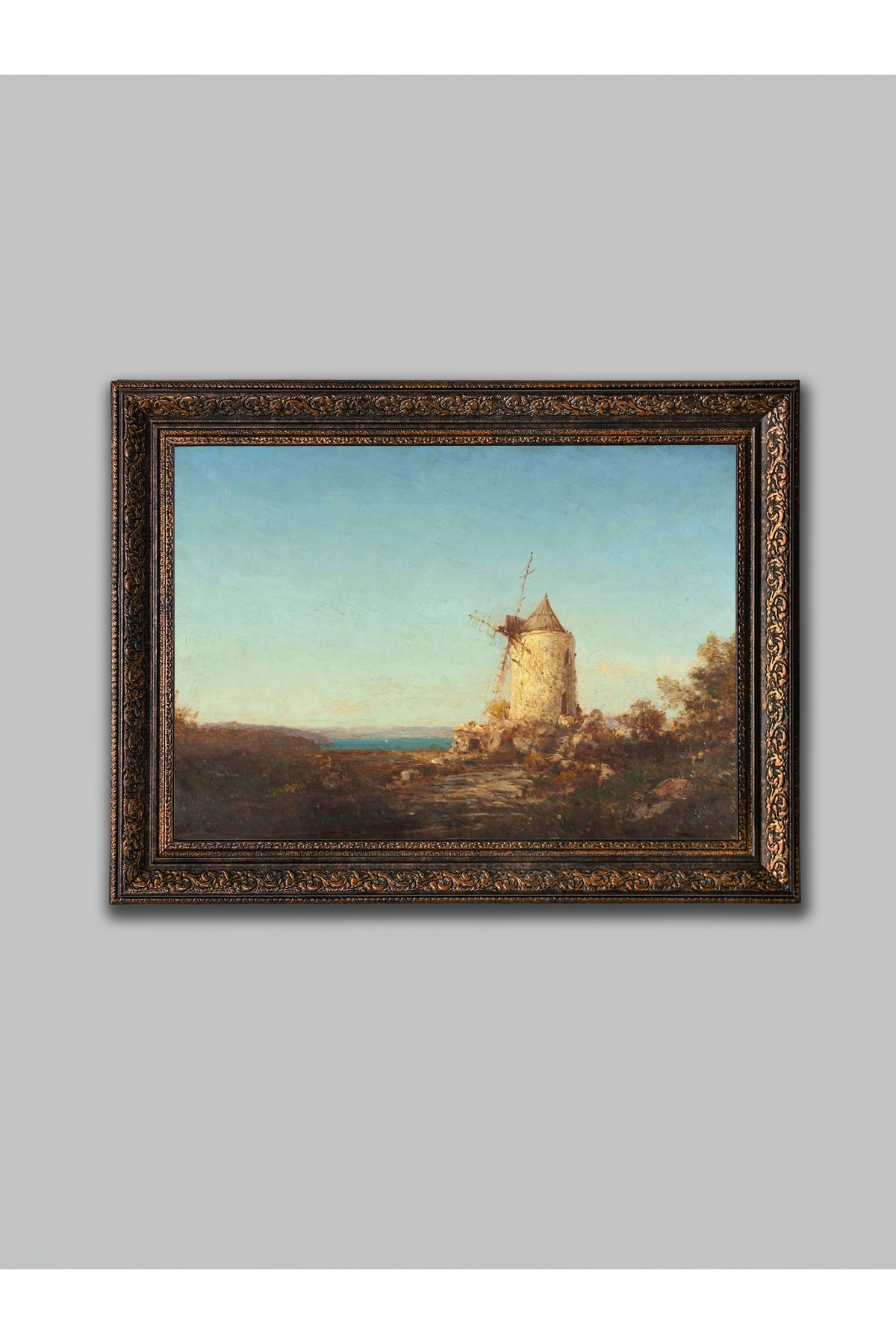 WoodyArts Yel Değirmeni ve Günbatımı - Bronz Eskitme Çerçeve