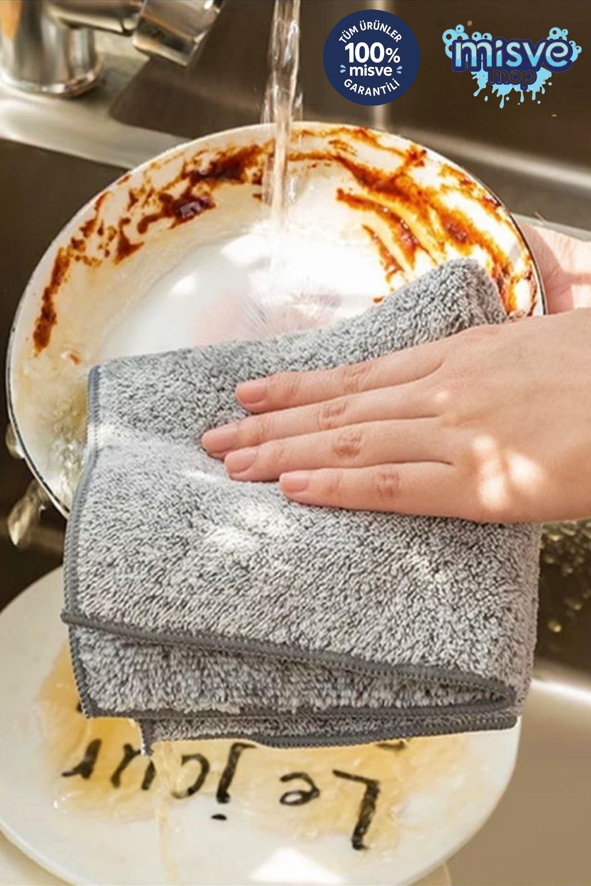 Misvele MisveClean ( 3 Adet ) Genel Temizlik Bezi Çok Amaçlı Gri Renk 40*40 Cm