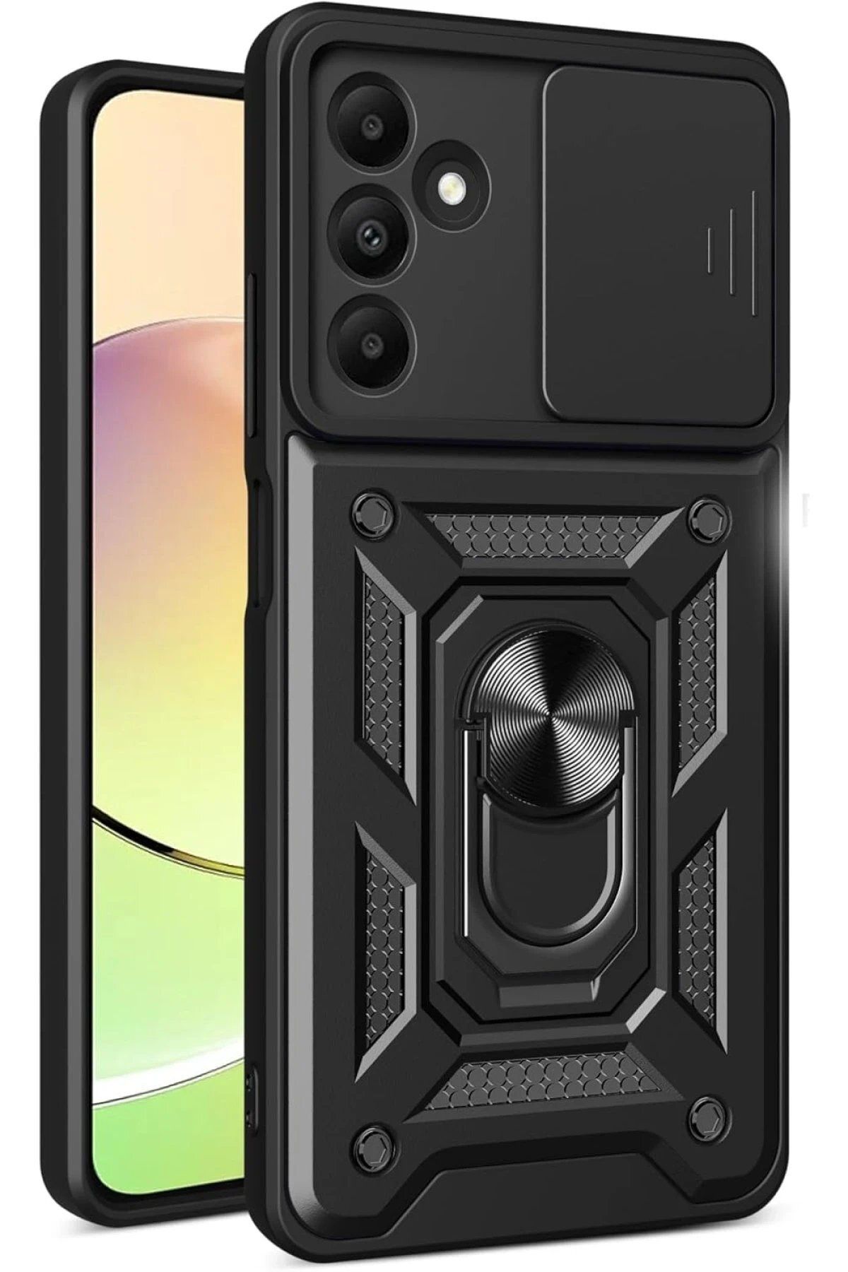 Toptan Bulurum Newface Samsung Galaxy M15 Kılıf Pars Lens Yüzüklü Silikon - Siyah