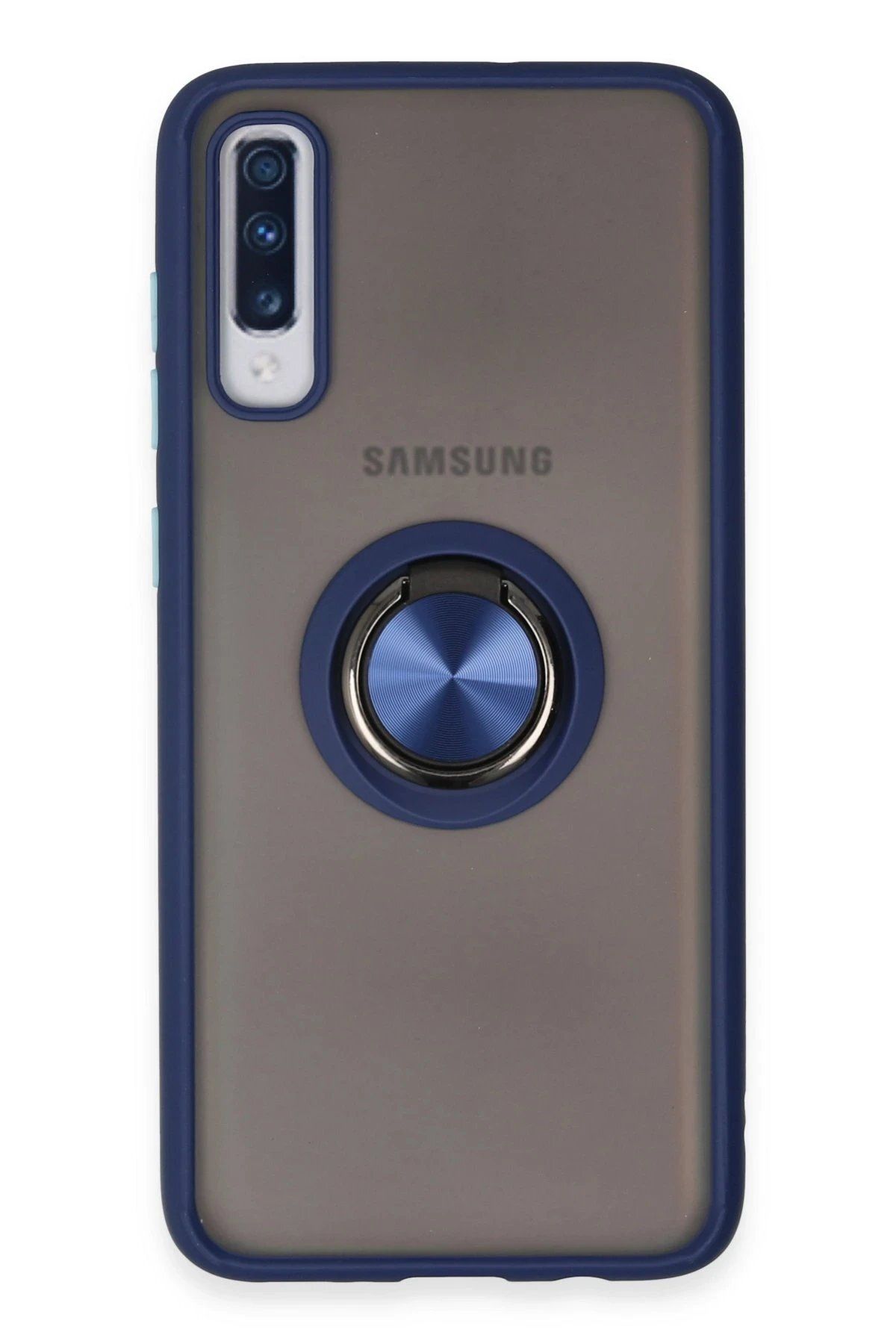 CepteToptan Newface Samsung Galaxy A70 Kılıf Montreal Yüzüklü Silikon Kapak - Lacivert