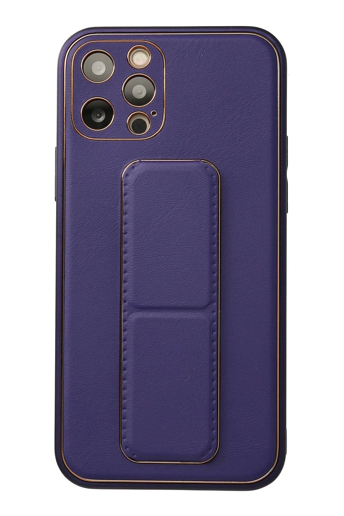 CepteToptan Newface iPhone 12 Pro Kılıf Coco Deri Standlı Kapak - Mor
