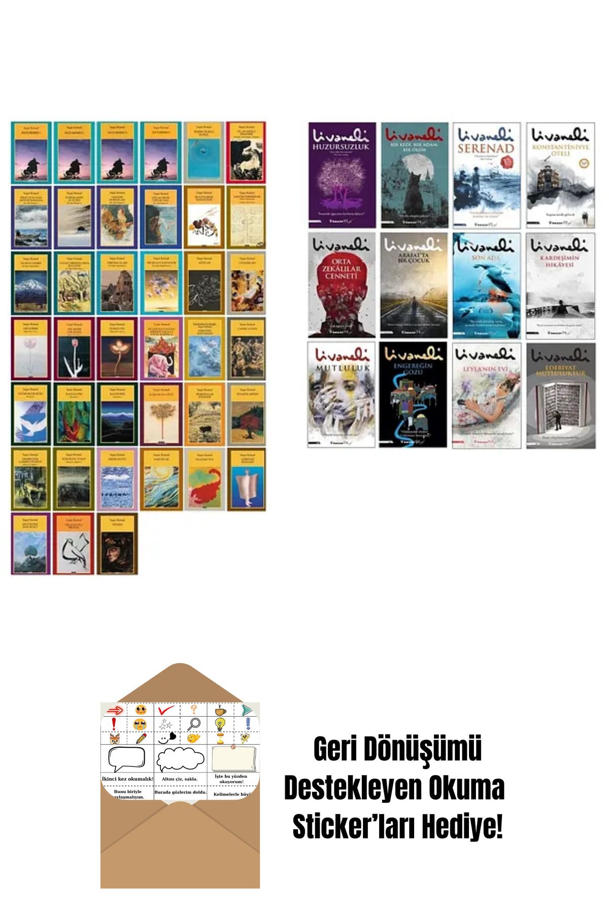 Yapı Kredi Yayınları Yaşar Kemal 39 Adet Zülfü Livaneli 12 Adet Kitap + Okuma Sticker'ları