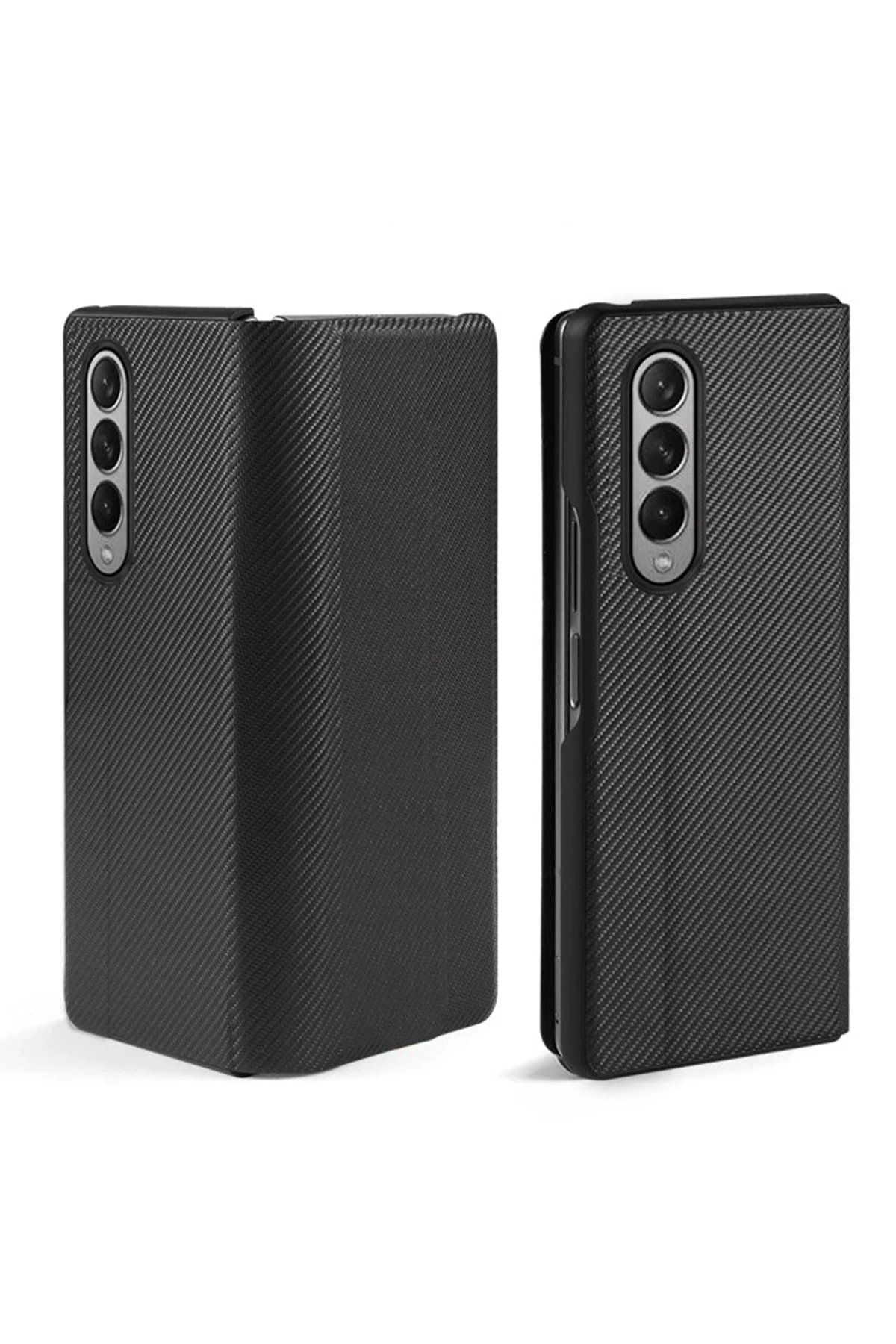 CepteToptan Newface Samsung Galaxy Z Fold 3 Kılıf Fold Karbon Kapak - Siyah