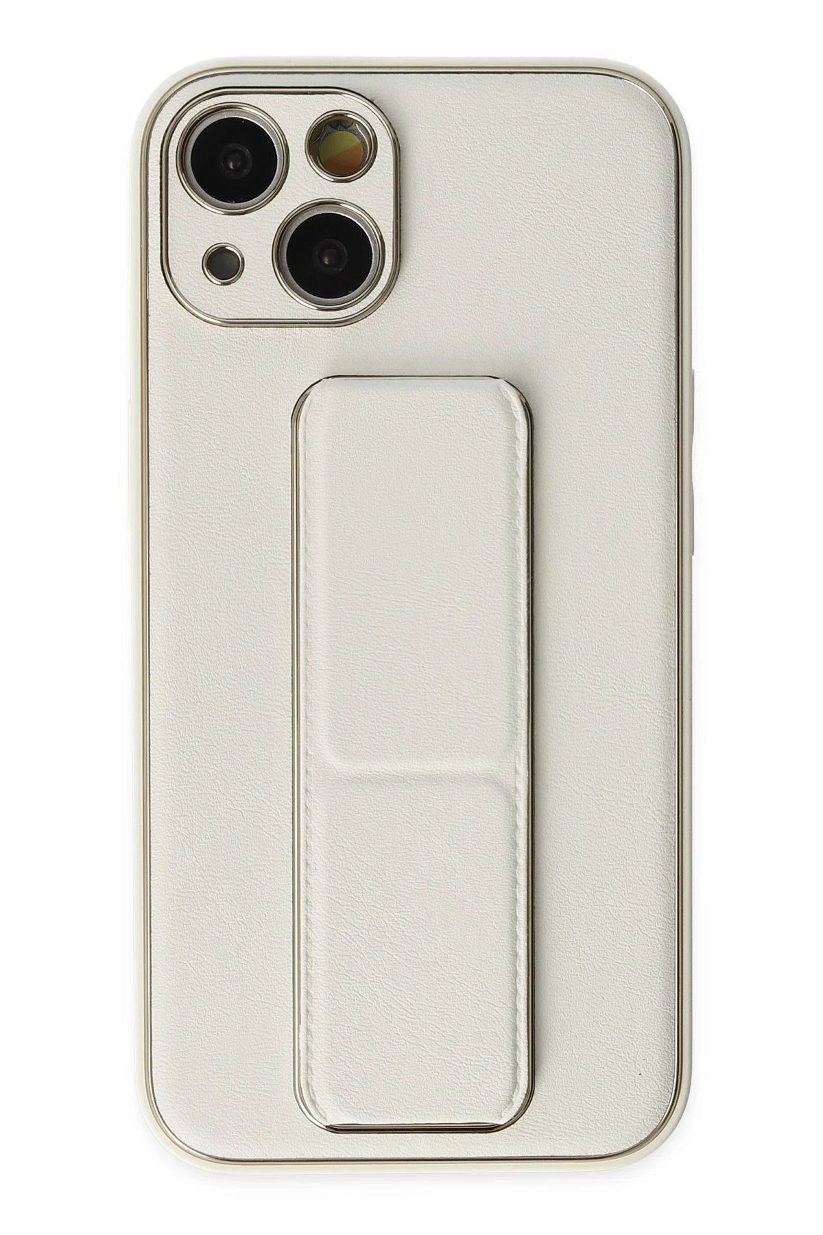 CepteToptan Newface iPhone 14 Plus Kılıf Coco Deri Standlı Kapak - Beyaz