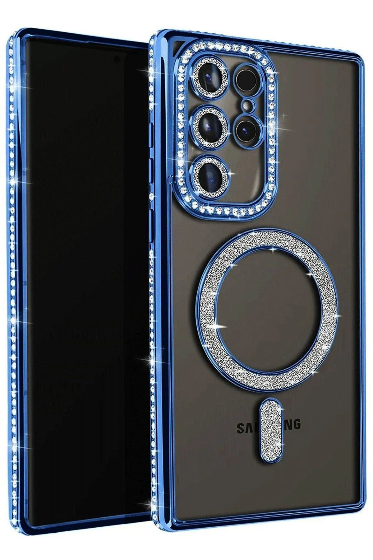 CepteToptan Newface Samsung Galaxy S25 Ultra Kılıf Joke Simli Magneticsafe Kılıf - Lacivert
