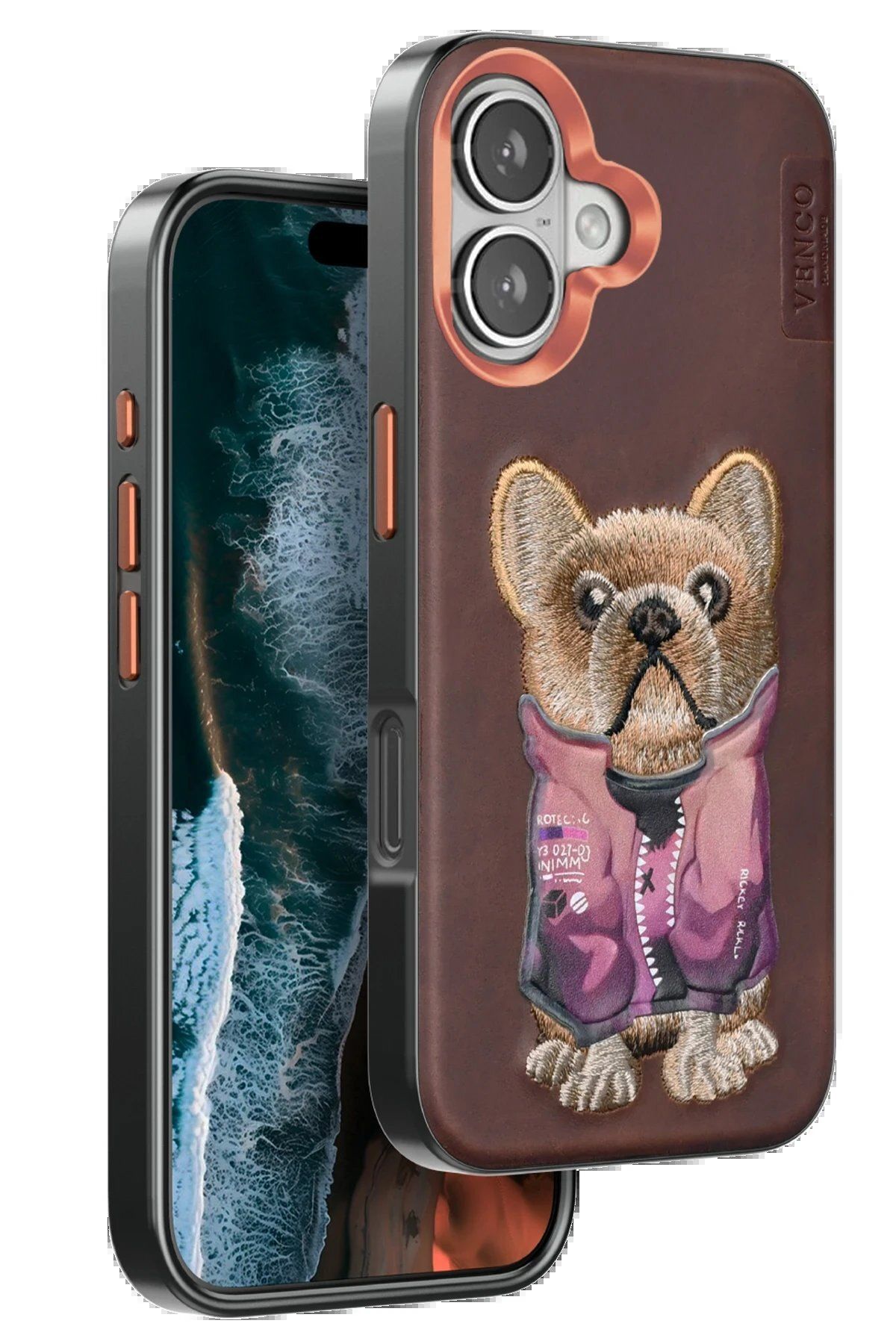 CepteToptan Venco iPhone 16 Cute Desenli Kapak - Koyu Kahve