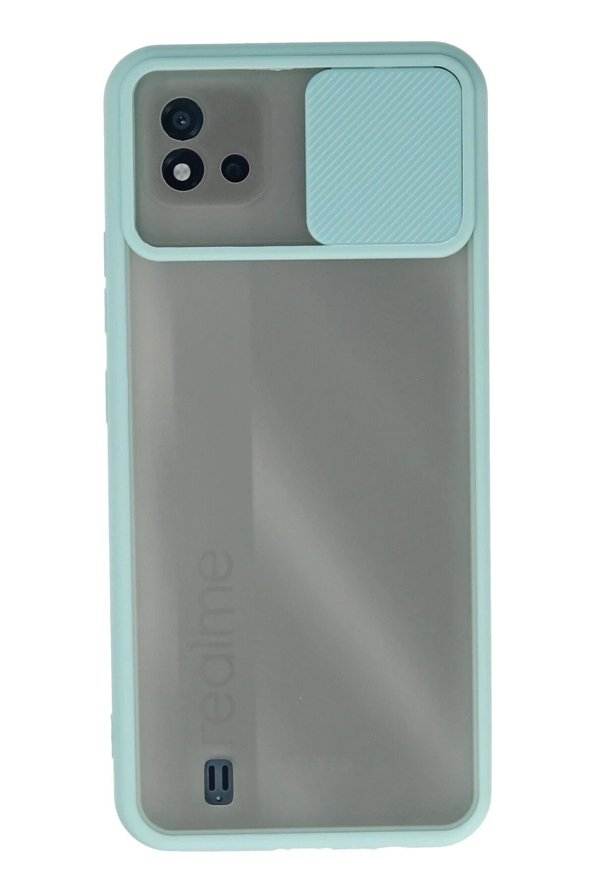 Toptan Bulurum Newface Realme C11 2021 Kılıf Palm Buzlu Kamera Sürgülü Silikon - Turkuaz