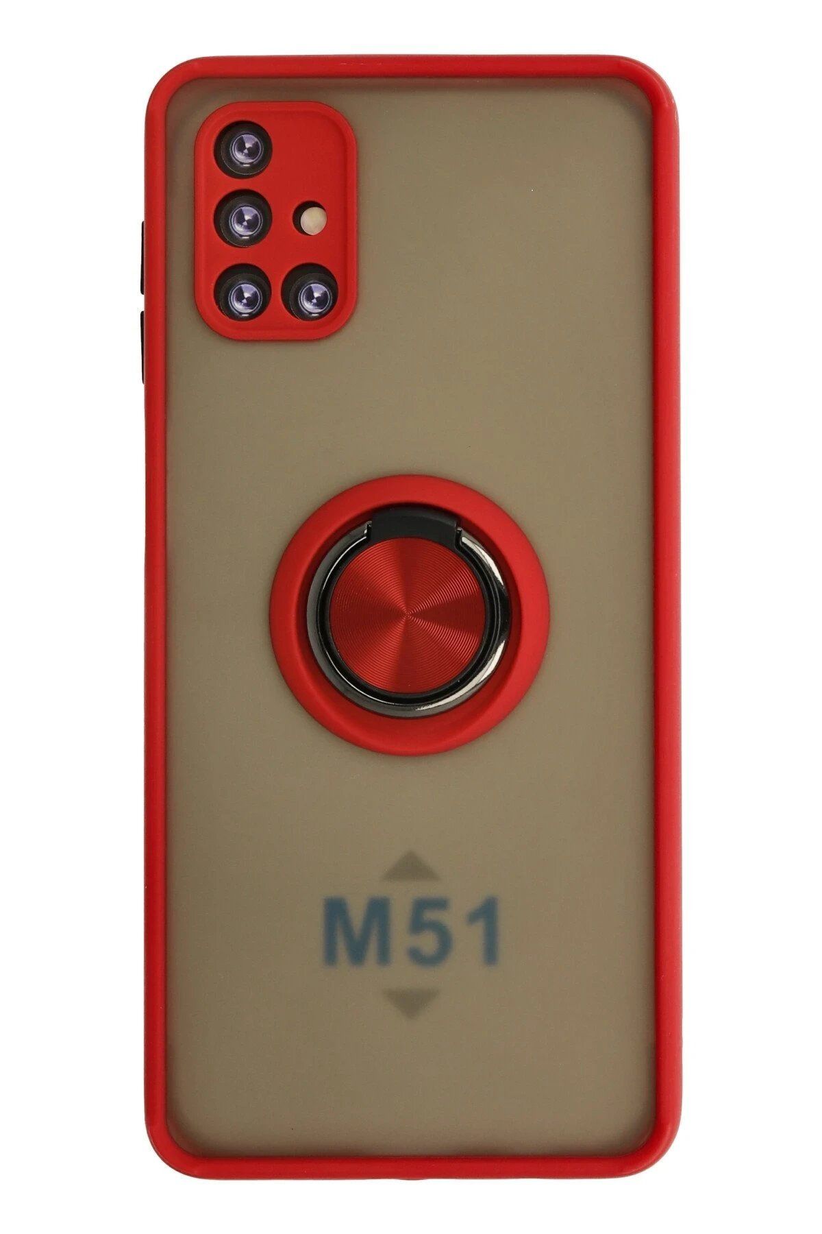 CepteToptan Newface Samsung Galaxy M51 Kılıf Montreal Yüzüklü Silikon Kapak - Kırmızı