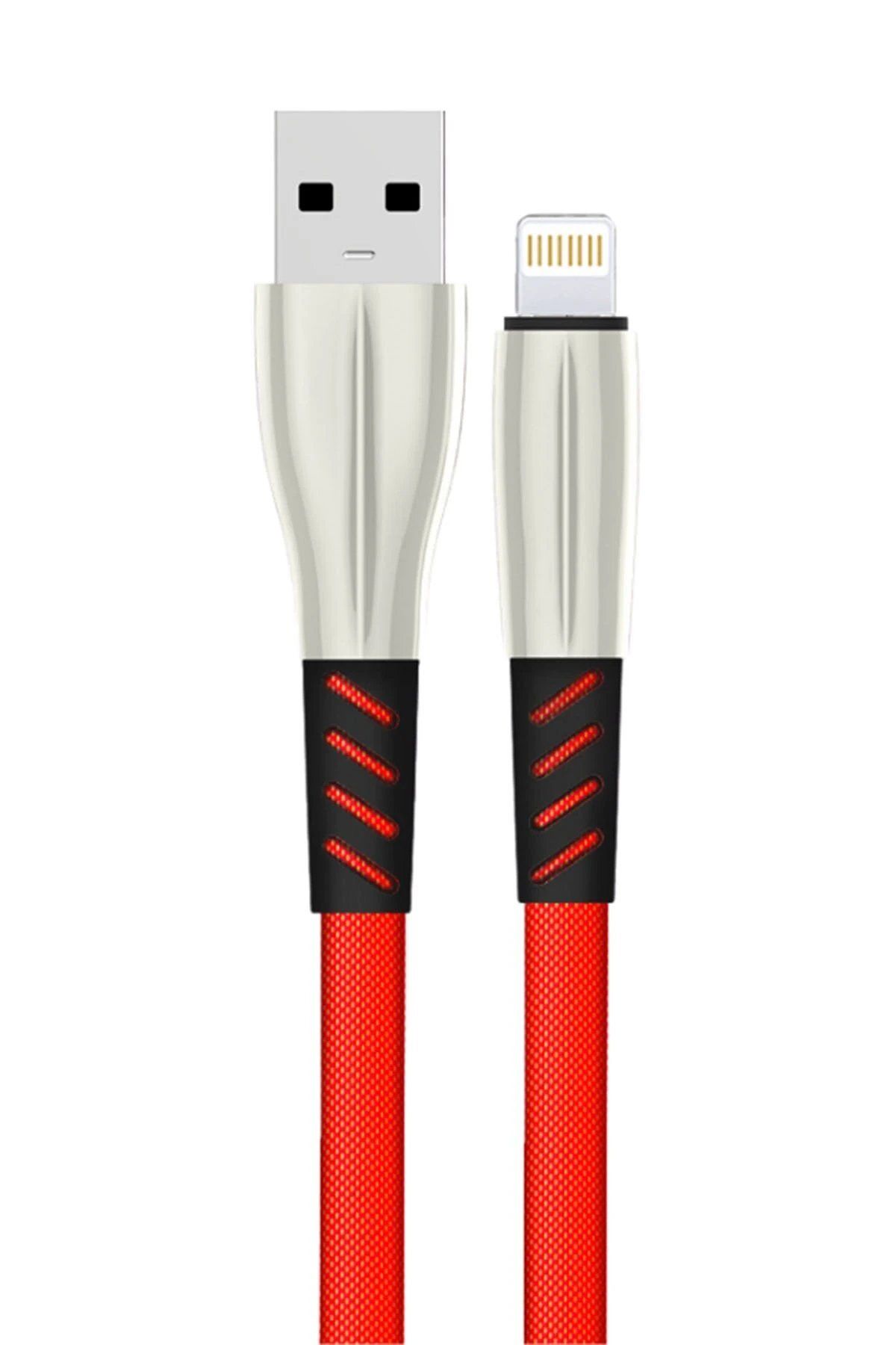 CepteToptan Konfulon S89 Metal Uçlu Lightning Kablo iphone Uyumlu 1M 2.4A - Kırmızı