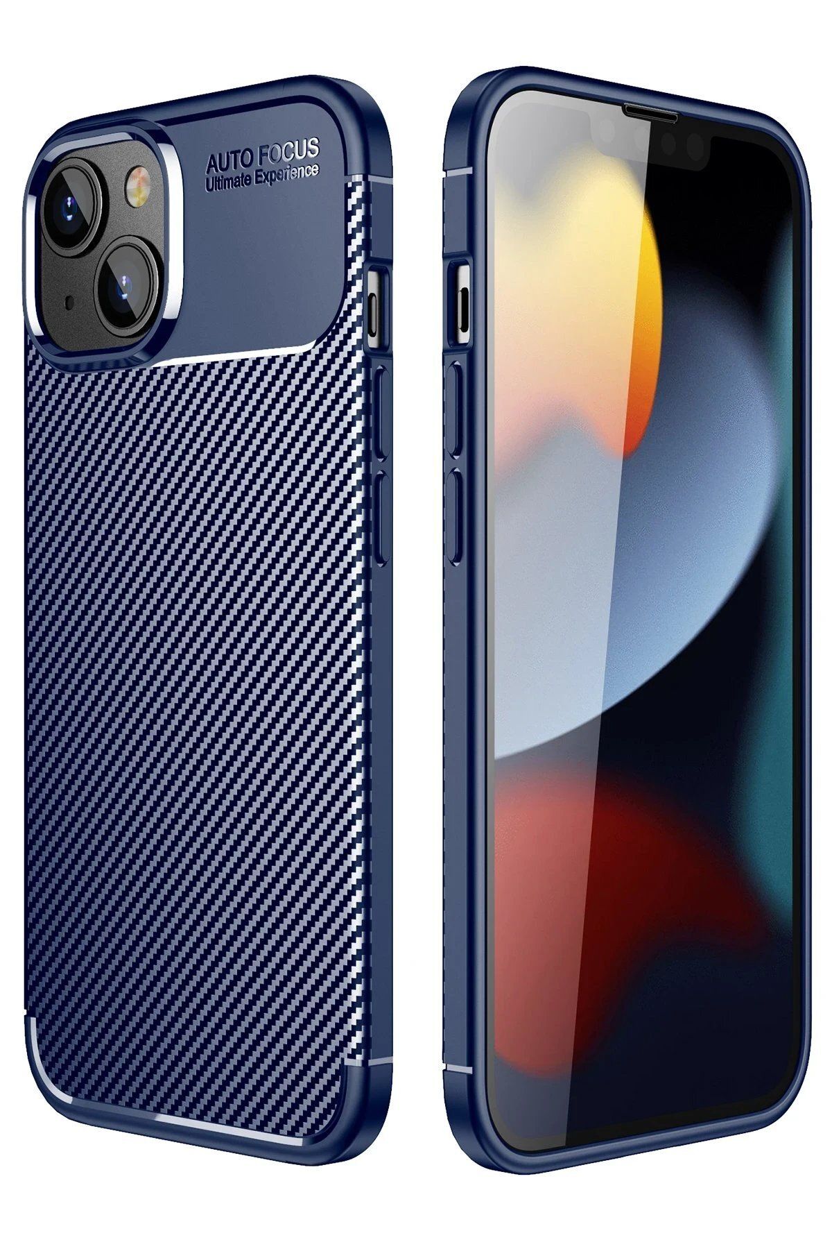 CepteToptan Newface iPhone 14 Plus Kılıf Auto Focus Karbon Kapak - Lacivert