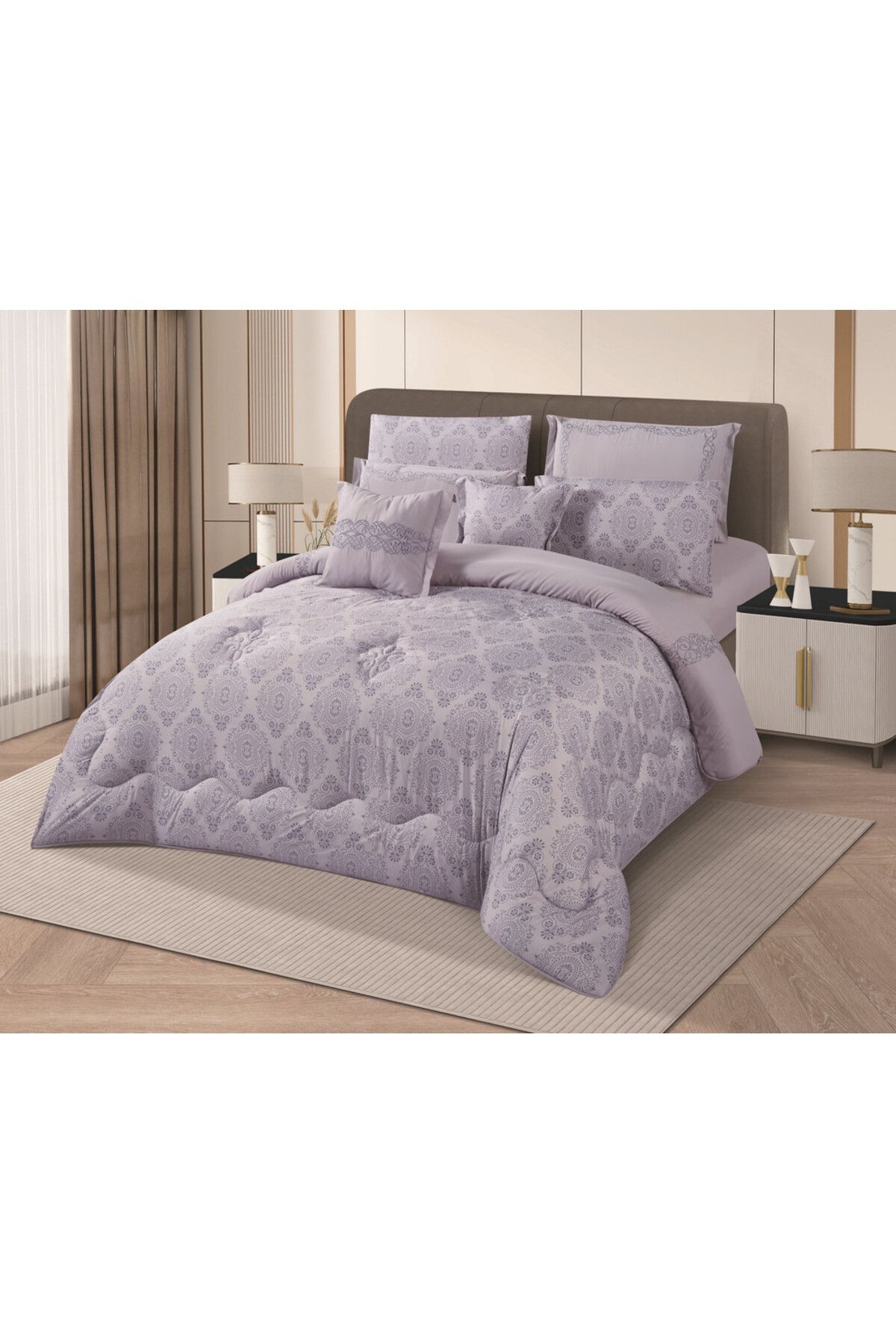 HOURS-Horse Macrofiber Comforter Set, 4 Pieces, Double-Sided, Embroidered with a Classy Pattern, Cornelia-006 2