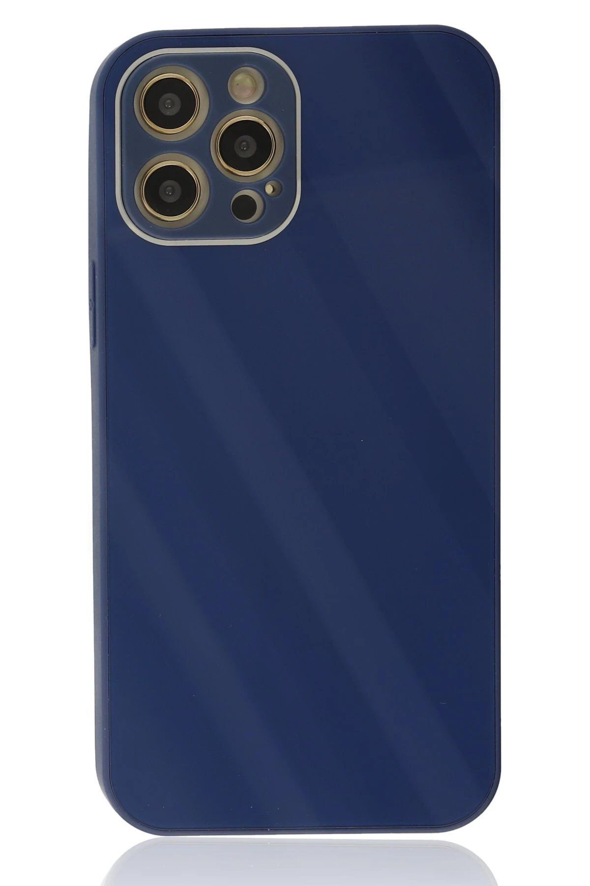 CepteToptan Newface iPhone 12 Pro Max Kılıf Glass Kapak - Lacivert