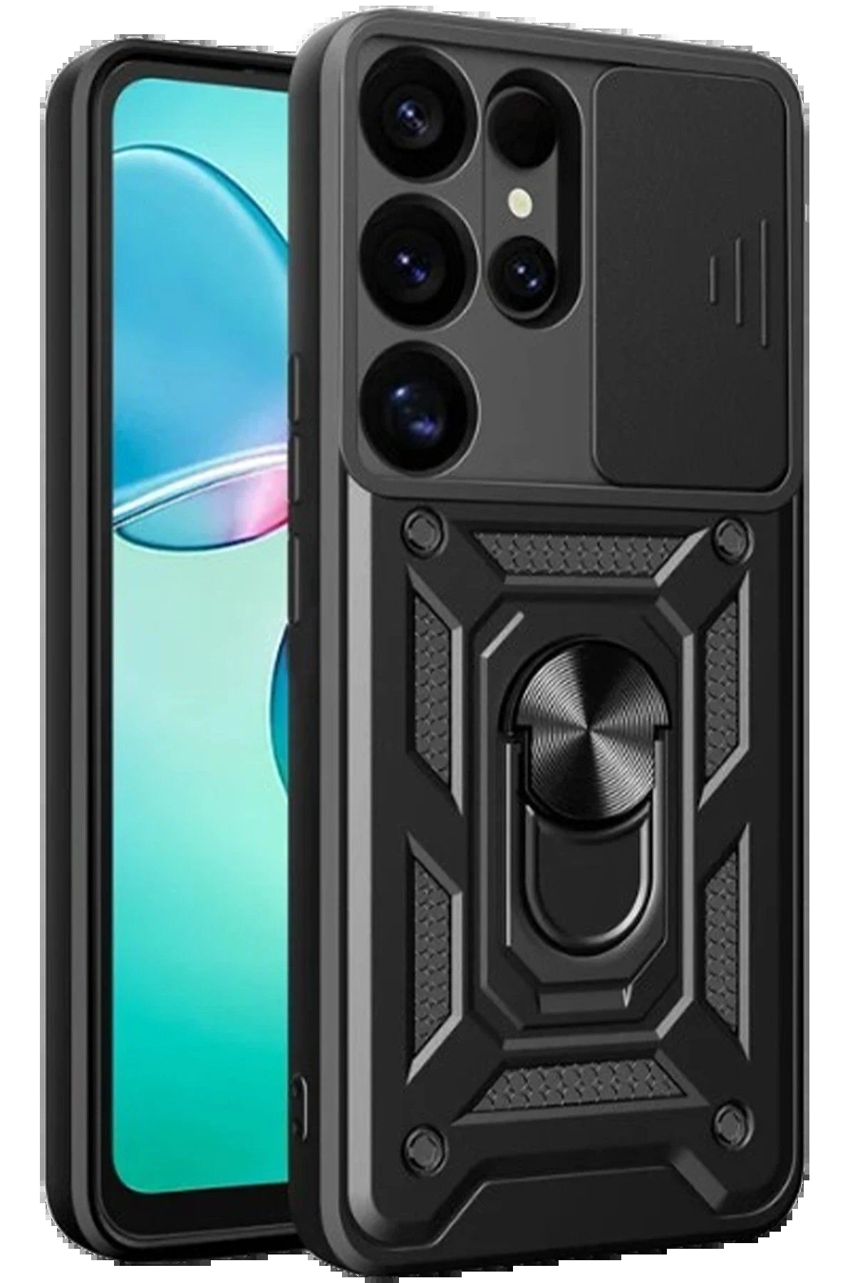 ENEFENDİ Newface Samsung Galaxy S25 Ultra Kılıf Pars Lens Yüzüklü Silikon - Siyah