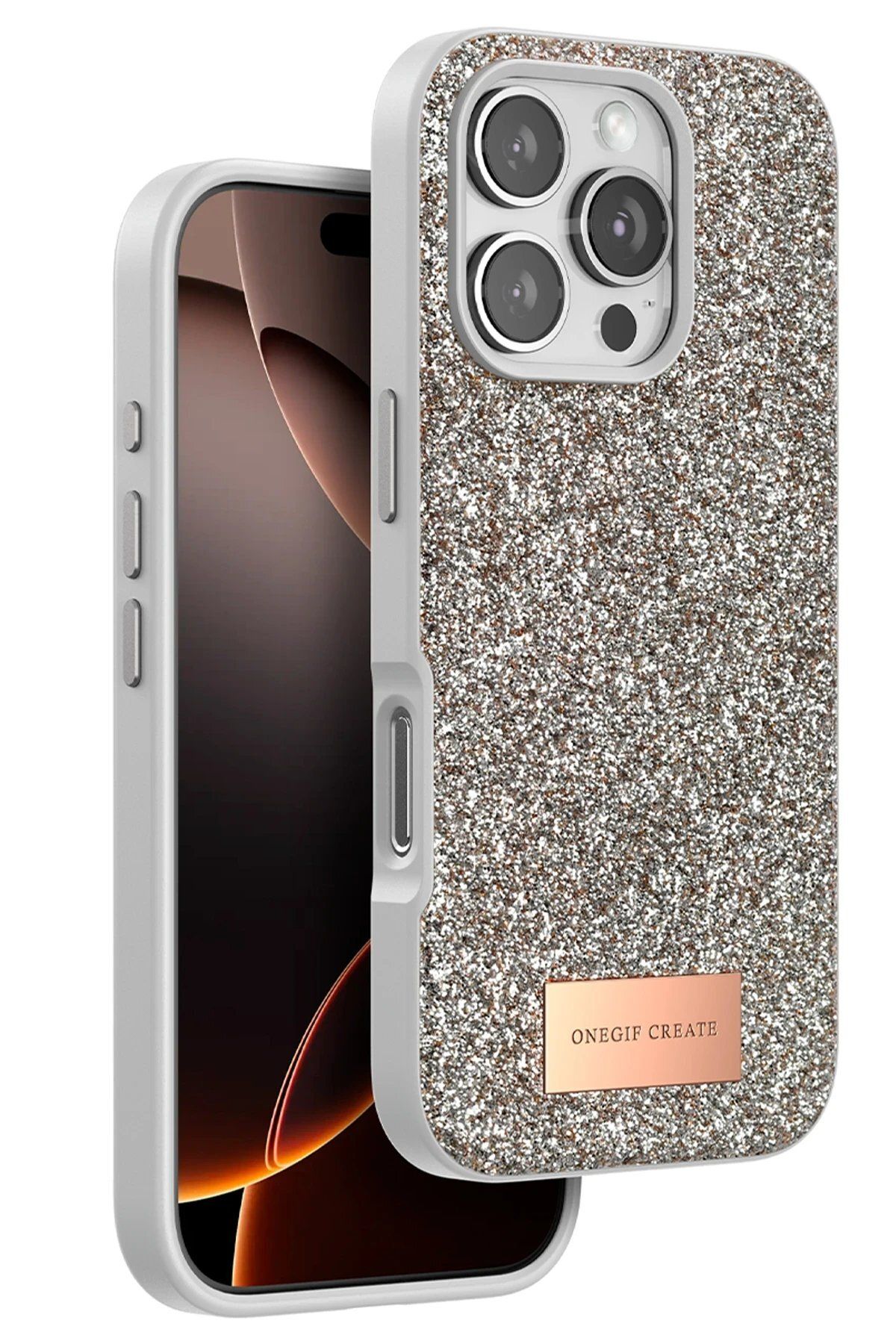 ONEGIF iPhone 16 Pro Bright Simli Kapak - Gold