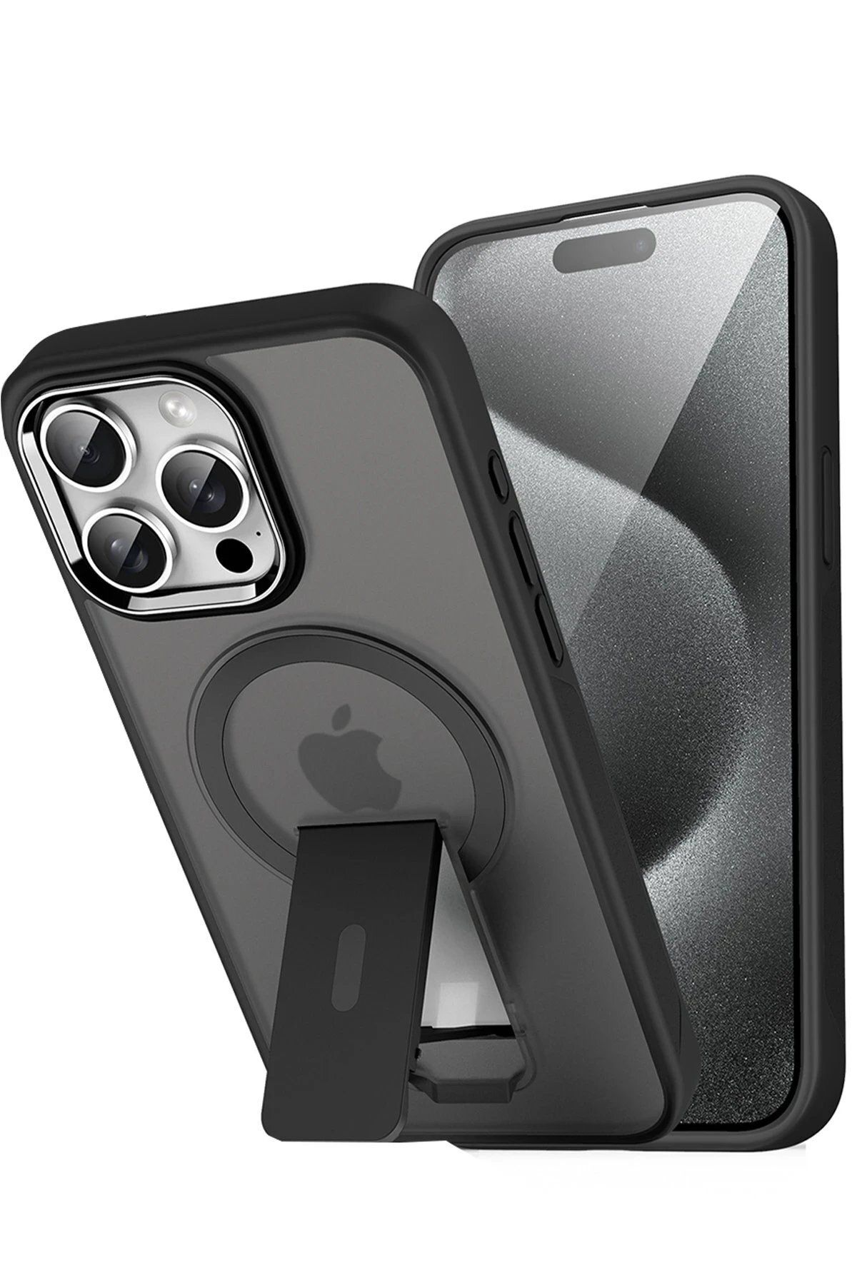 CepteToptan Newface iPhone 12 Tork Magsafe Standlı Kapak - Siyah