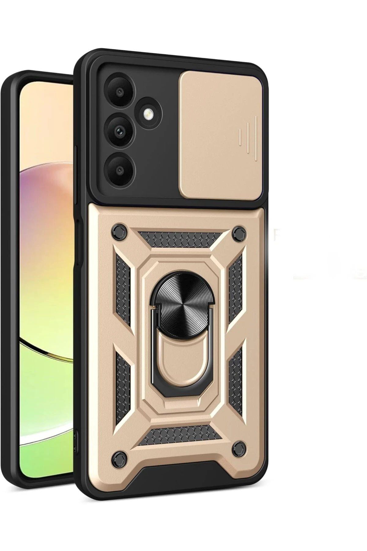 CepteToptan Newface Samsung Galaxy M15 Kılıf Pars Lens Yüzüklü Silikon - Gold