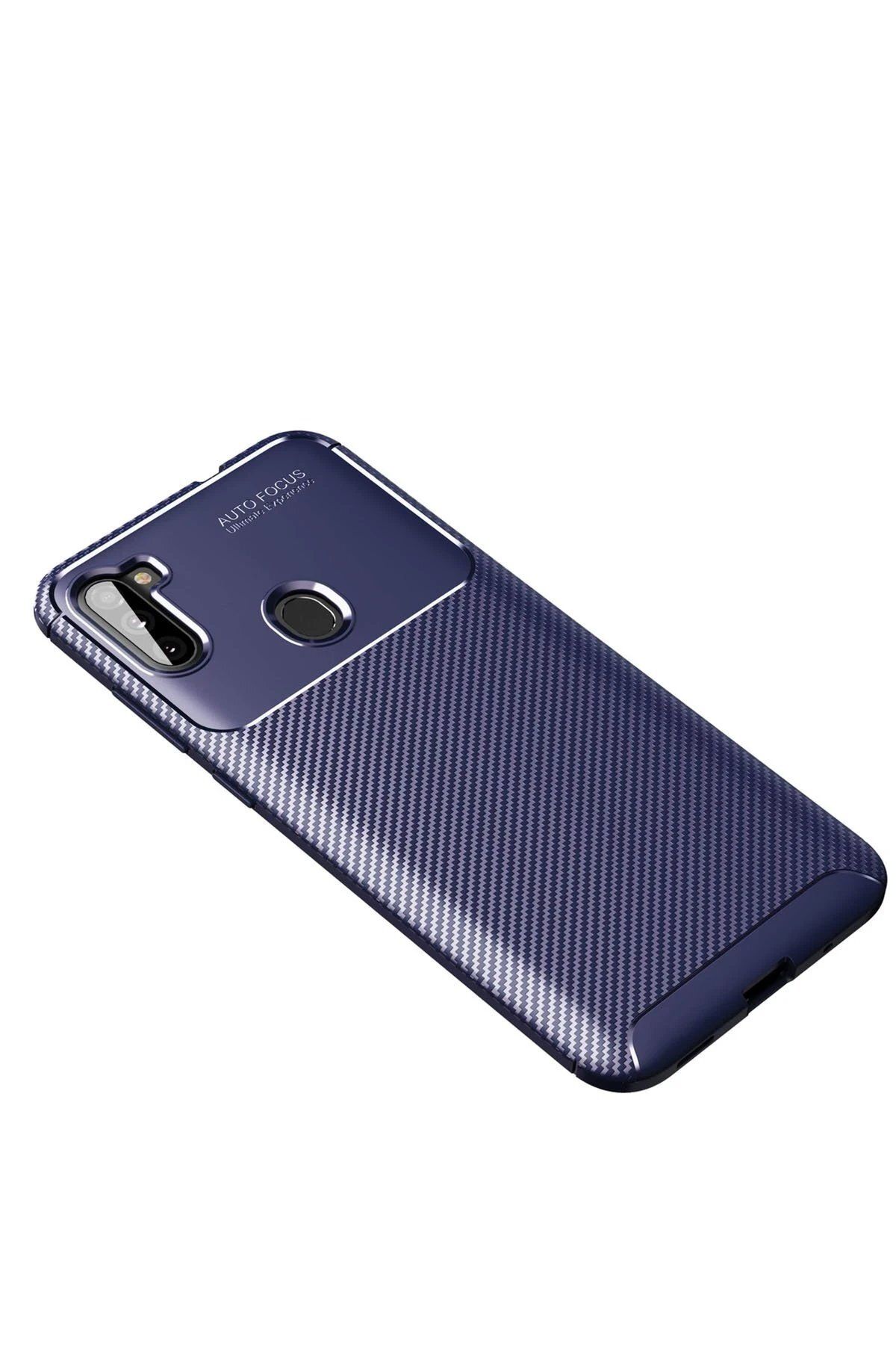 CepteToptan Newface Samsung Galaxy A11 Kılıf Auto Focus Karbon Kapak - Lacivert