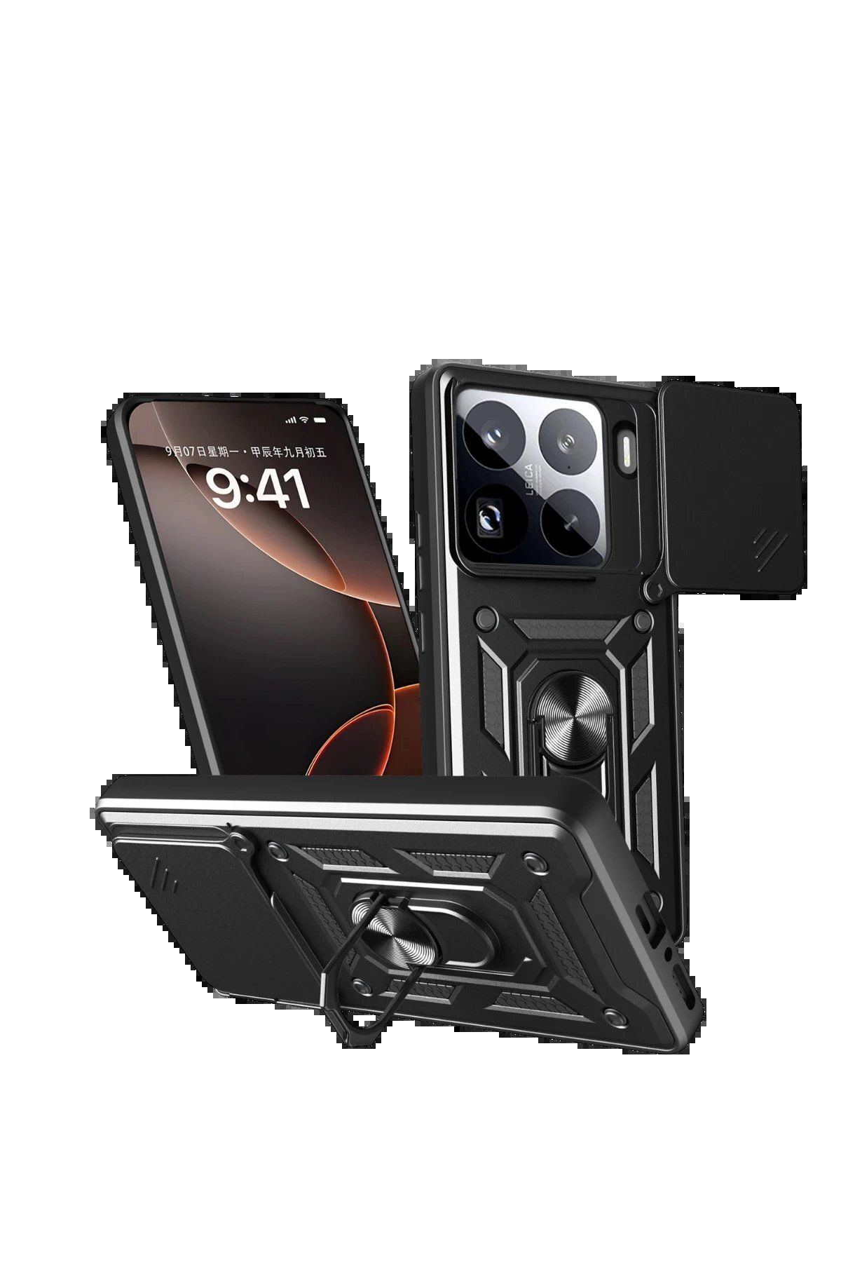 CepteToptan Newface Xiaomi Mi 15 Pro Kılıf Pars Lens Yüzüklü Silikon - Siyah