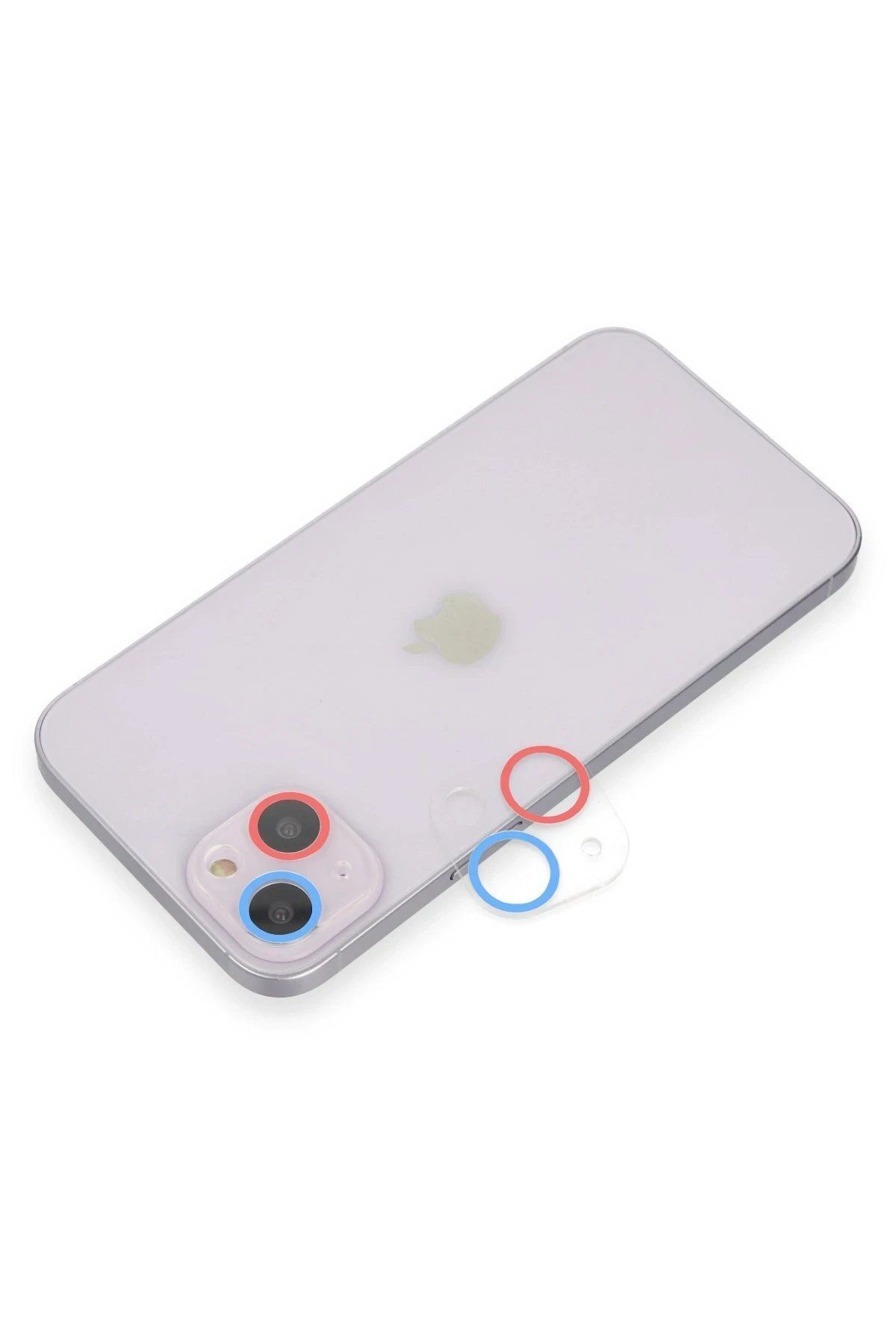 CepteToptan Newface iPhone 14 Renkli Kamera Lens Koruma Cam - Pembe-Mavi