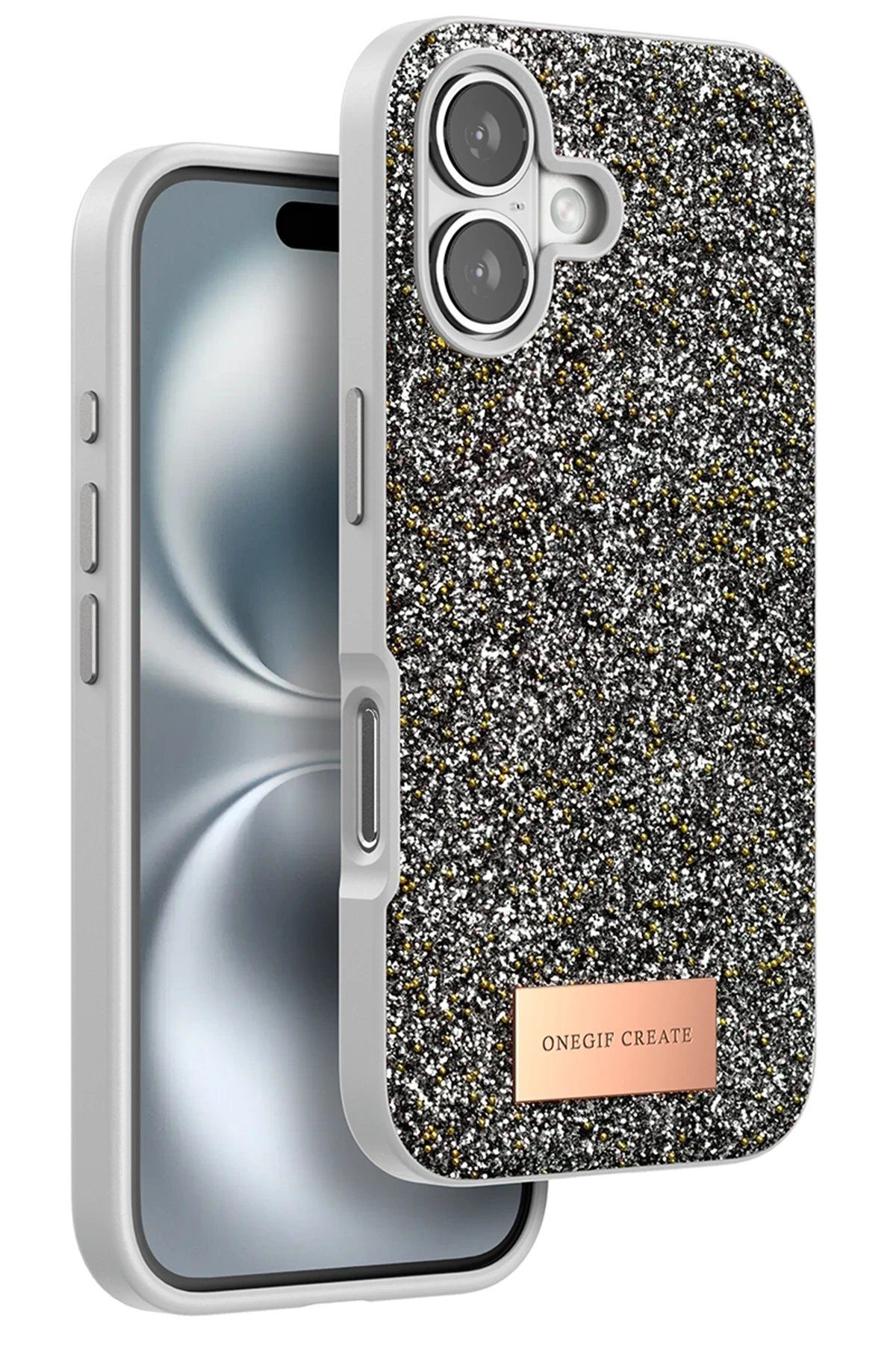 ENEFENDİ Onegif iPhone 16 Bright Simli Kapak - Gümüş