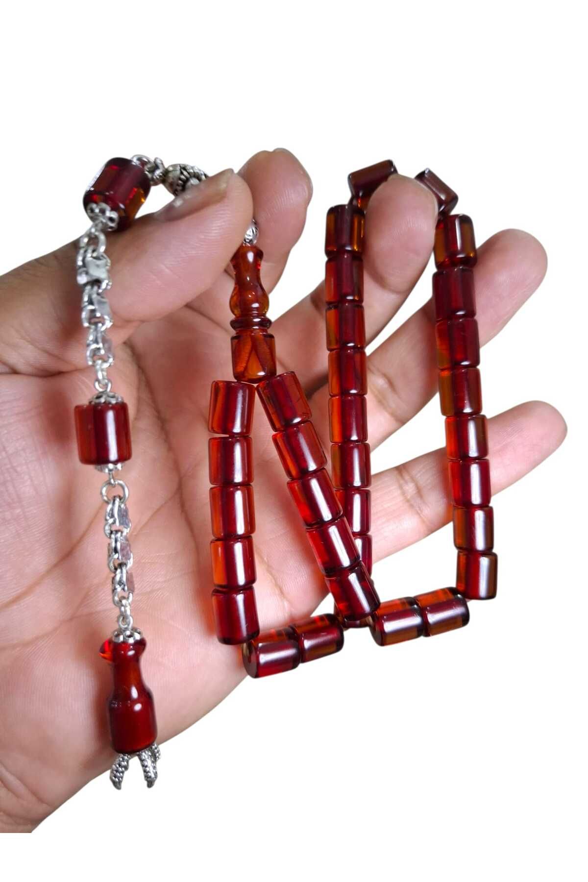 Cekke Tesbih Ateş Kehribar 9*10 mm Çubuk Ateş Günlük Kullanıma Uygun Tesbih