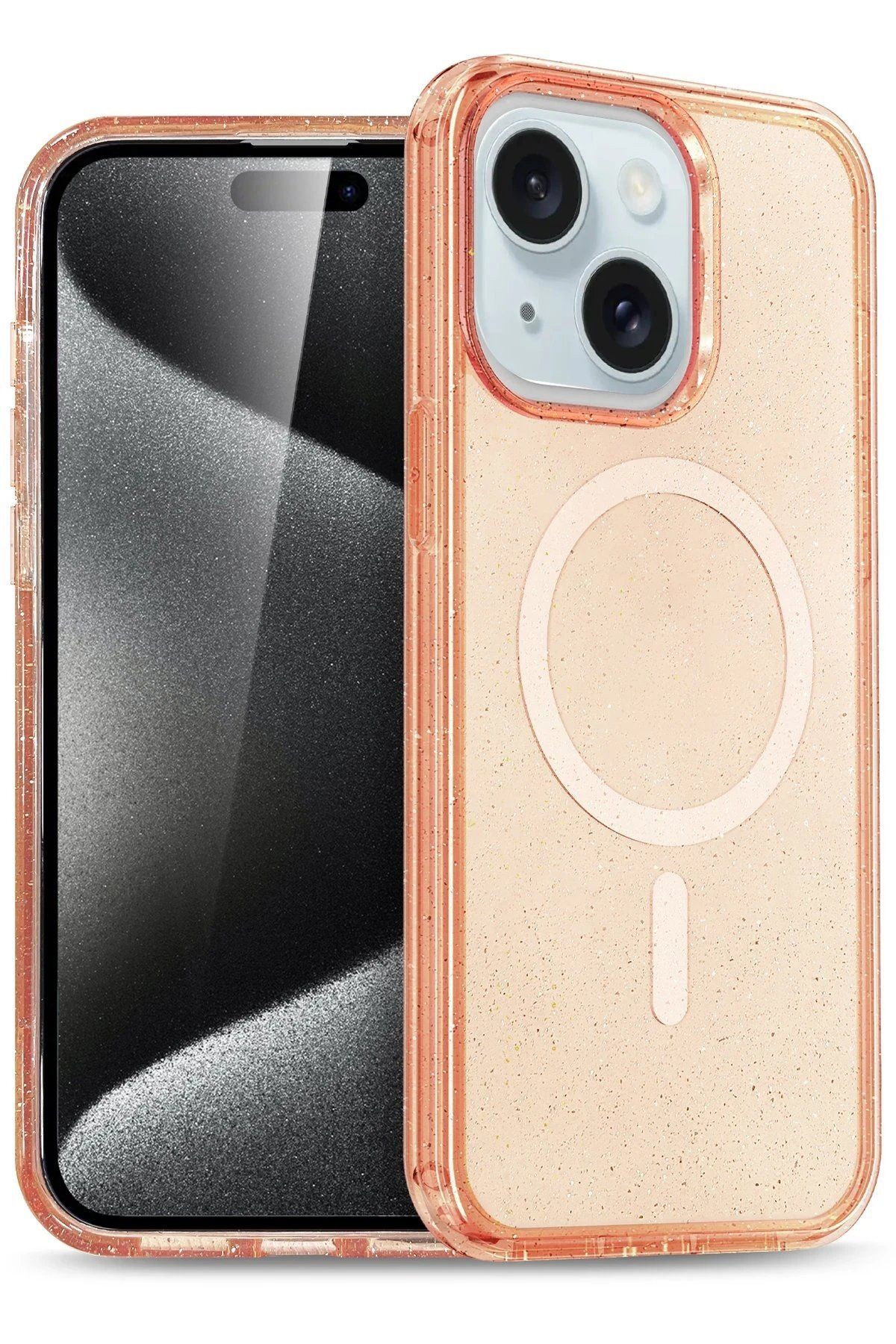 CepteToptan Newface iPhone 14 Kılıf Glow Magsafe Kapak - Turuncu