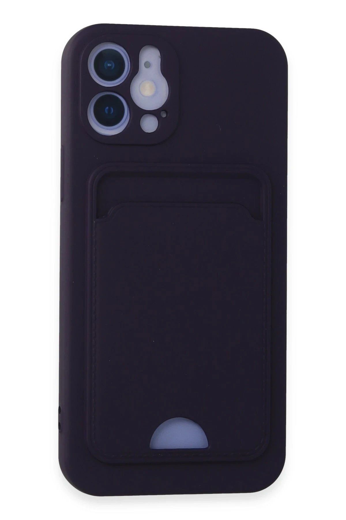 CepteToptan Newface iPhone 12 Kılıf Kelvin Kartvizitli Silikon - Derin Mor