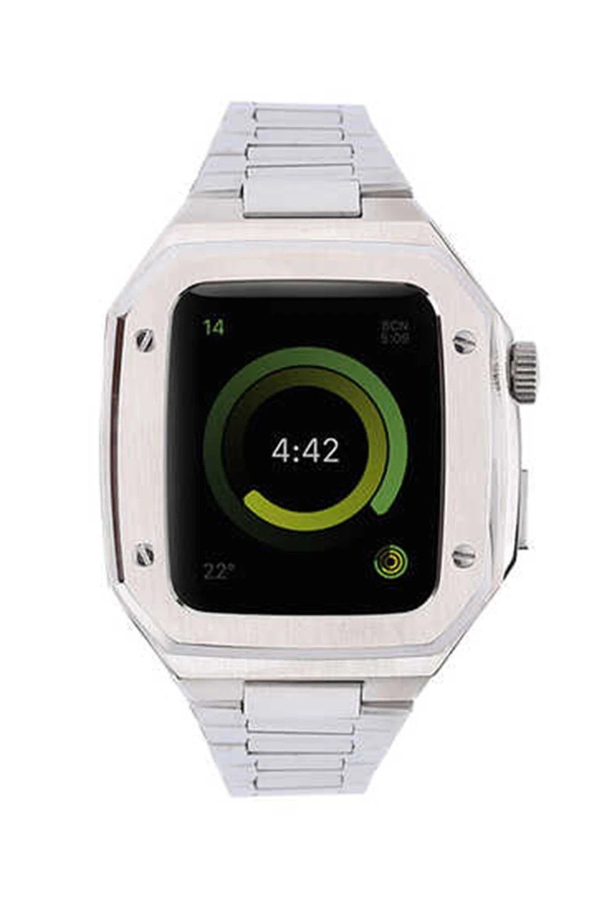 CepteToptan Apple Watch 45mm Uyumlu Metal Petek Kasalı Kordon - Gümüş