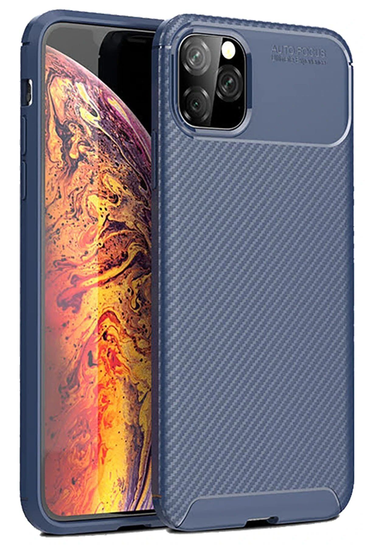 CepteToptan Newface iPhone 11 Pro Max Kılıf Auto Focus Karbon Kapak - Lacivert