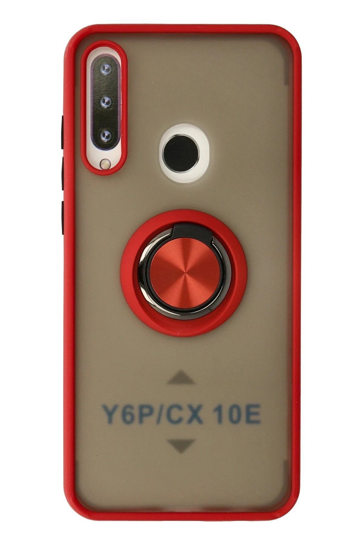 CepteToptan Newface Huawei Y6P Kılıf Montreal Yüzüklü Silikon Kapak - Kırmızı