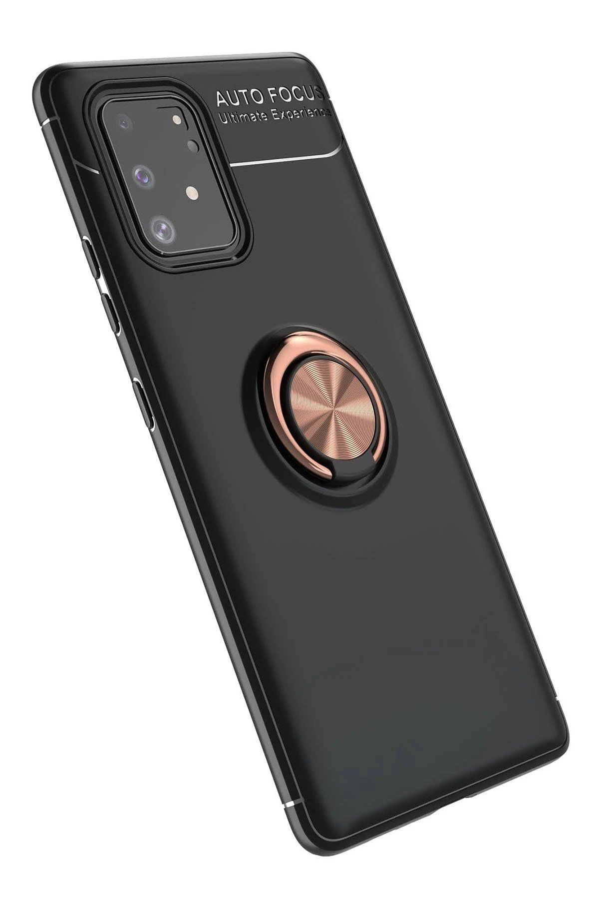 CepteToptan Newface Samsung Galaxy A91 / S10 Lite Kılıf Range Yüzüklü Silikon - Siyah-Gold