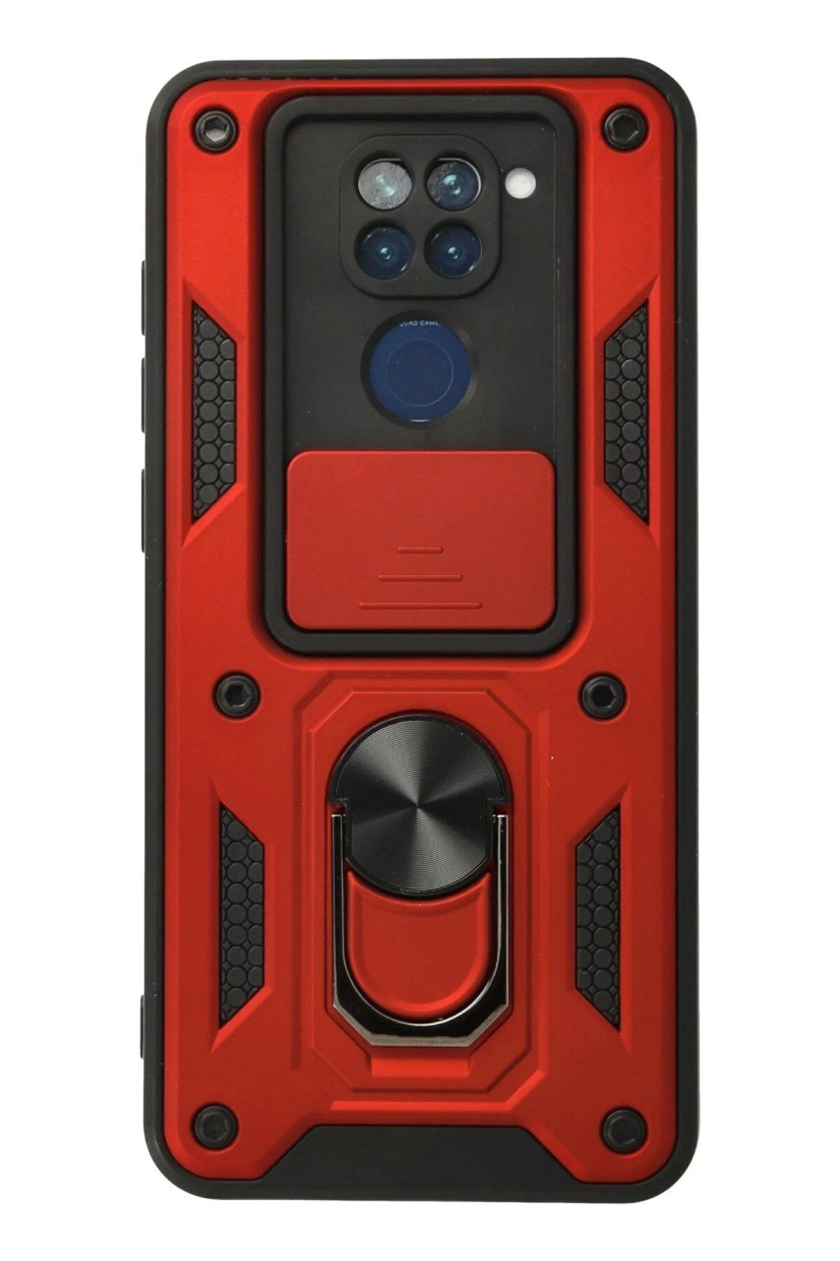 CepteToptan Newface Xiaomi Redmi Note 9 Kılıf Pars Lens Yüzüklü Silikon - Kırmızı