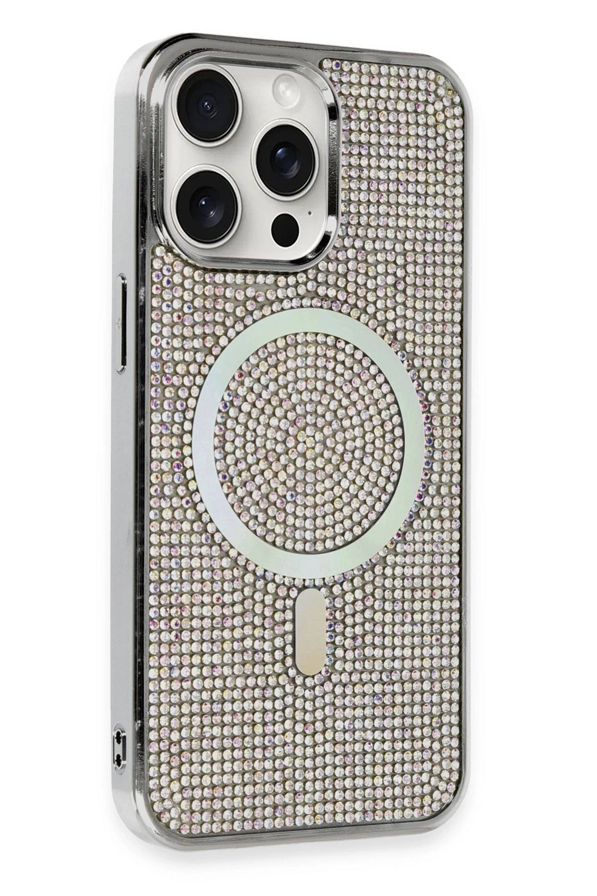 CepteToptan Newface iPhone 14 Pro Max Kılıf Diamond Magsafe Kapak - Rainbow