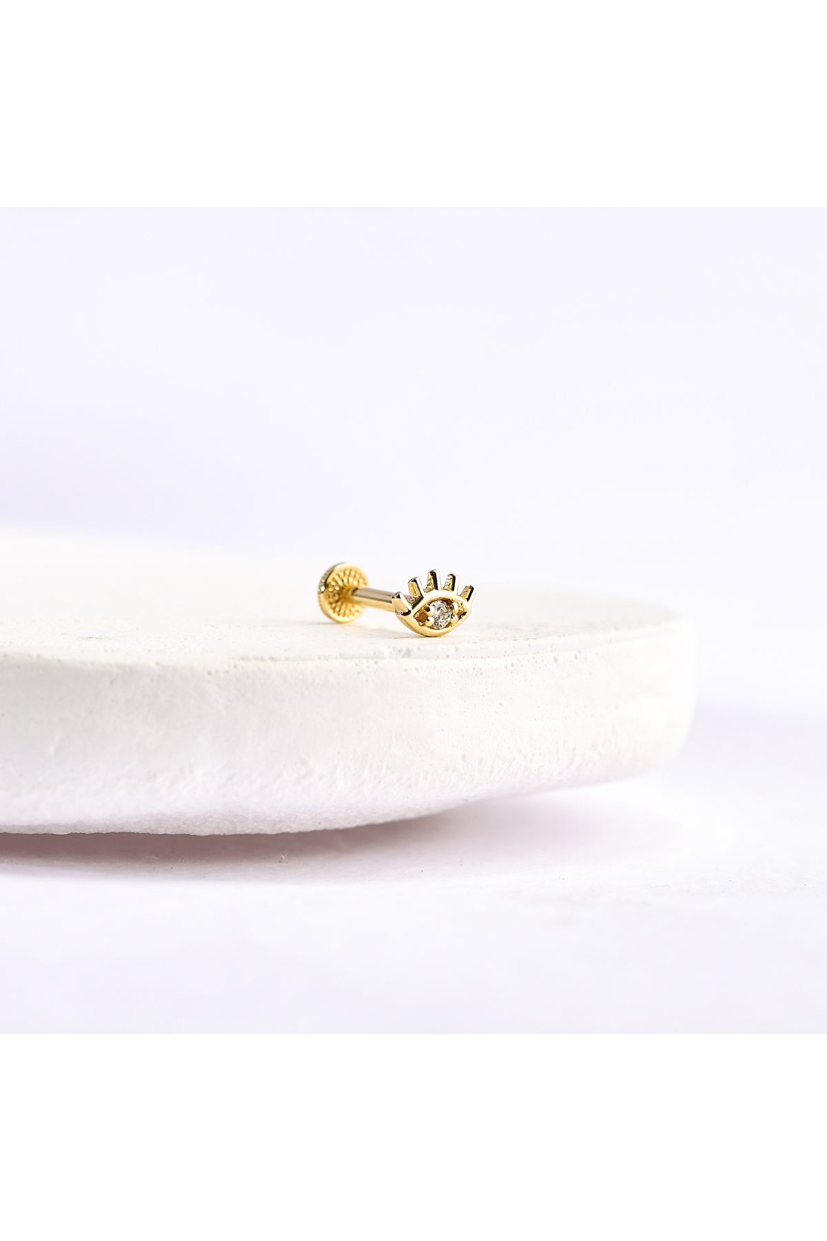 Akar Jewellery 14 Ayar Altın Taşlı Göz Minimal Tragus Pırlanta Piercing
