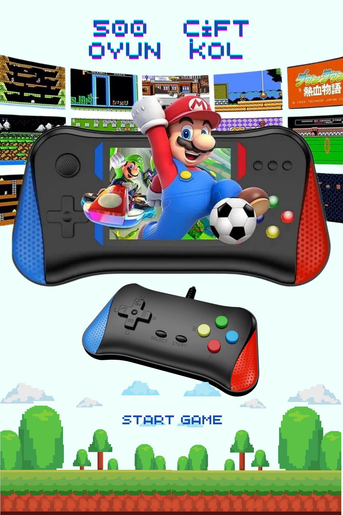 LEERFEI Mini El Atarisi 3,5 İnc Ekran 2 Oyunculu 500 Oyunlu Çift Kol Retro Gamepad Ateri