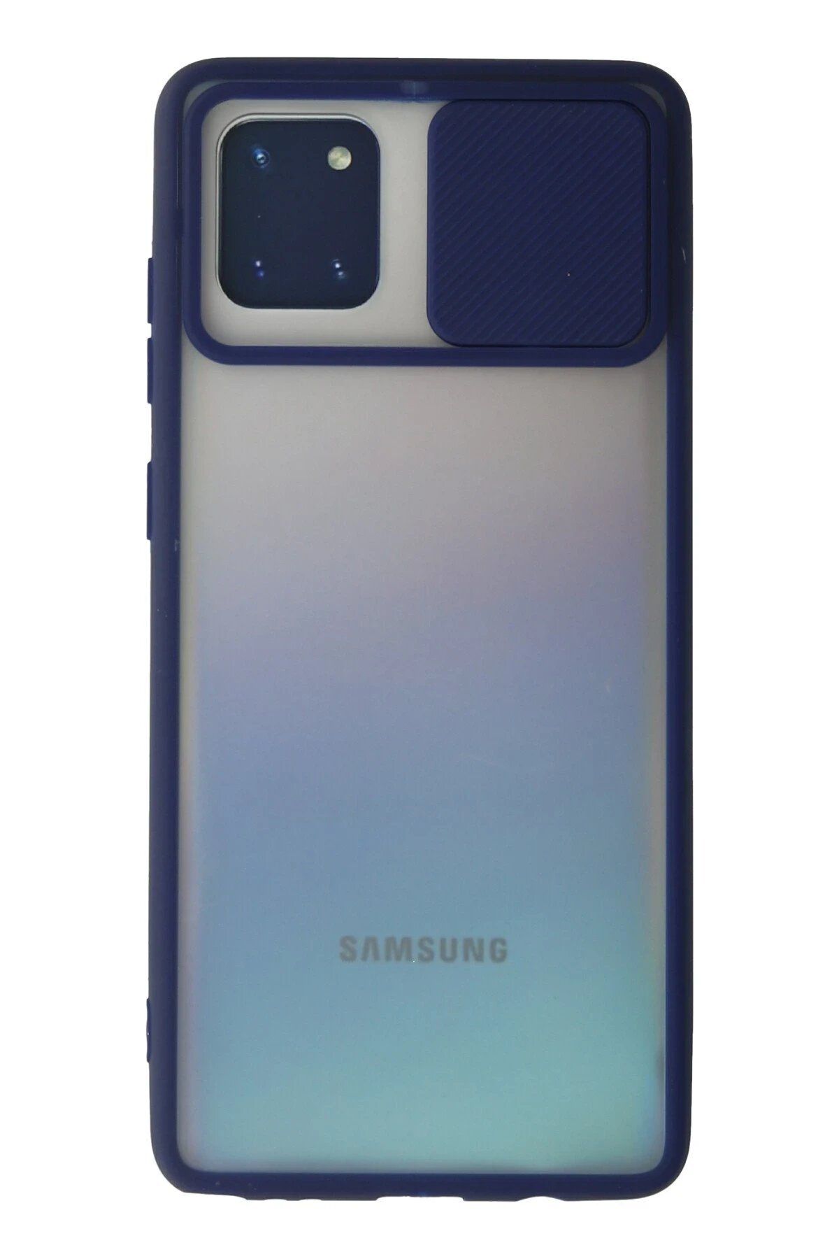 CepteToptan Newface Samsung Galaxy A81 / Note 10 Lite Kılıf Palm Buzlu Kamera Sürgülü Silikon - Lacivert