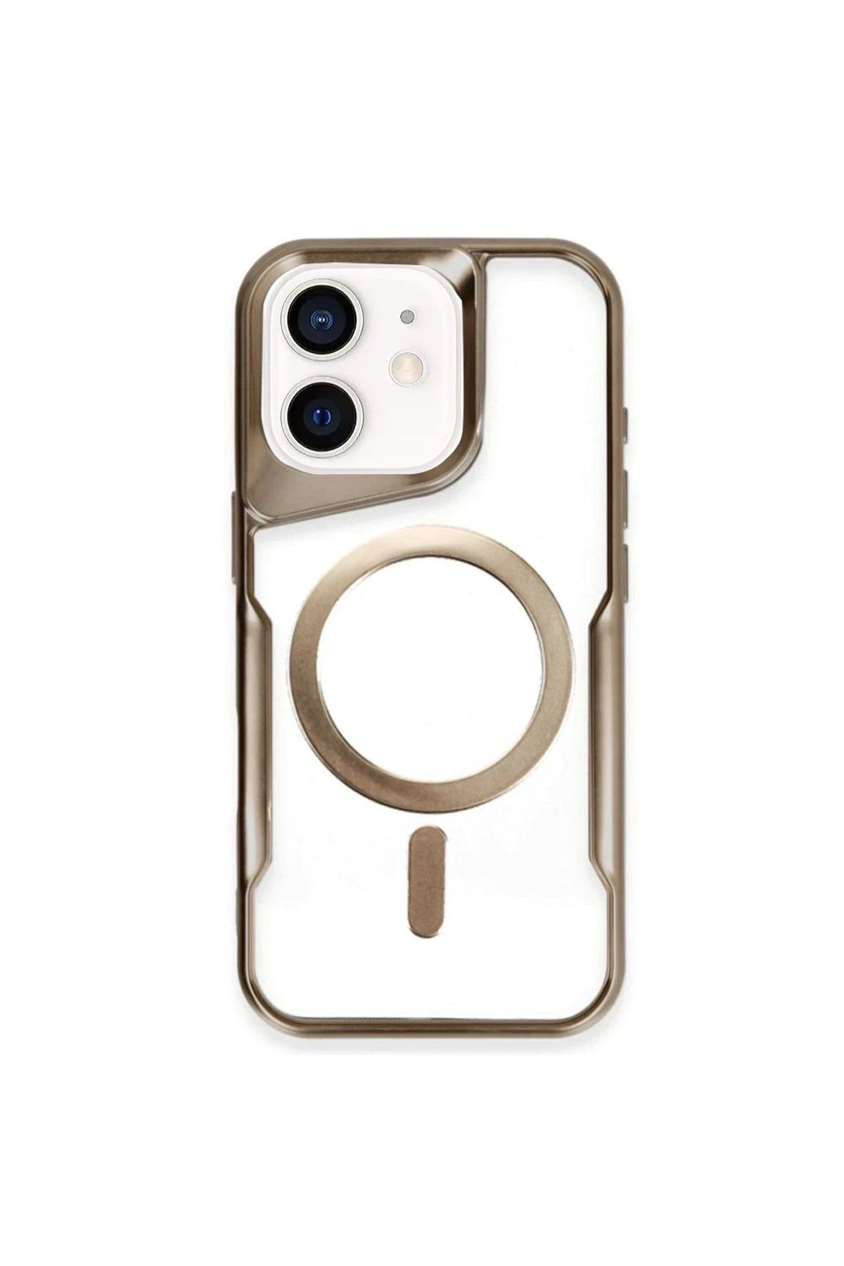 CepteToptan Newface iPhone 12 Kılıf Boyi Magsafe Silikon Kapak - Kahverengi