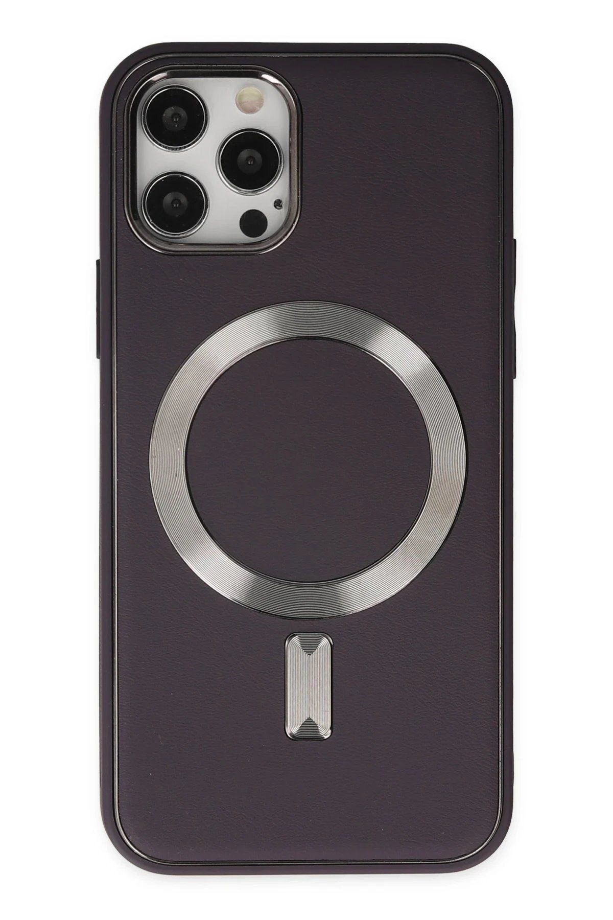CepteToptan Newface iPhone 12 Pro Max Kılıf Coco Deri Magneticsafe Silikon - Derin Mor