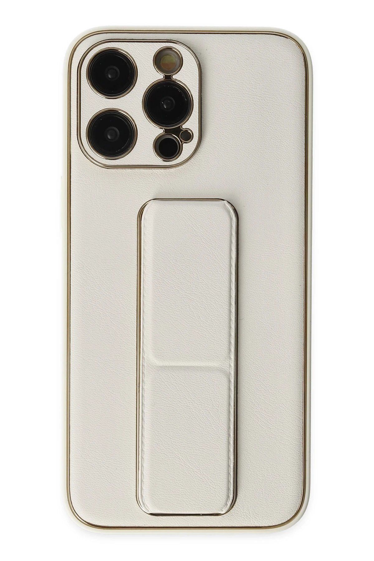 CepteToptan Newface iPhone 13 Pro Max Kılıf Coco Deri Standlı Kapak - Beyaz