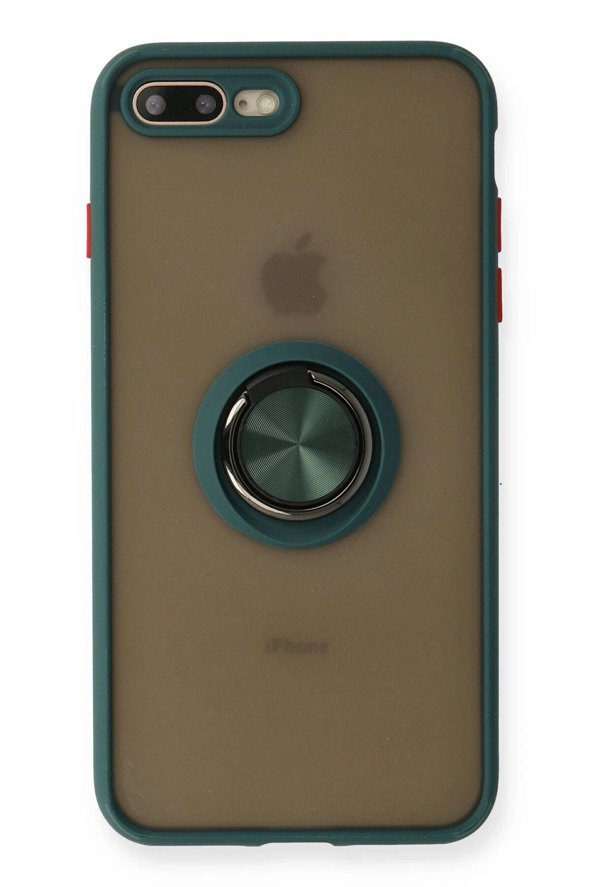 CepteToptan Newface iPhone 7 Plus Kılıf Montreal Yüzüklü Silikon Kapak - Yeşil