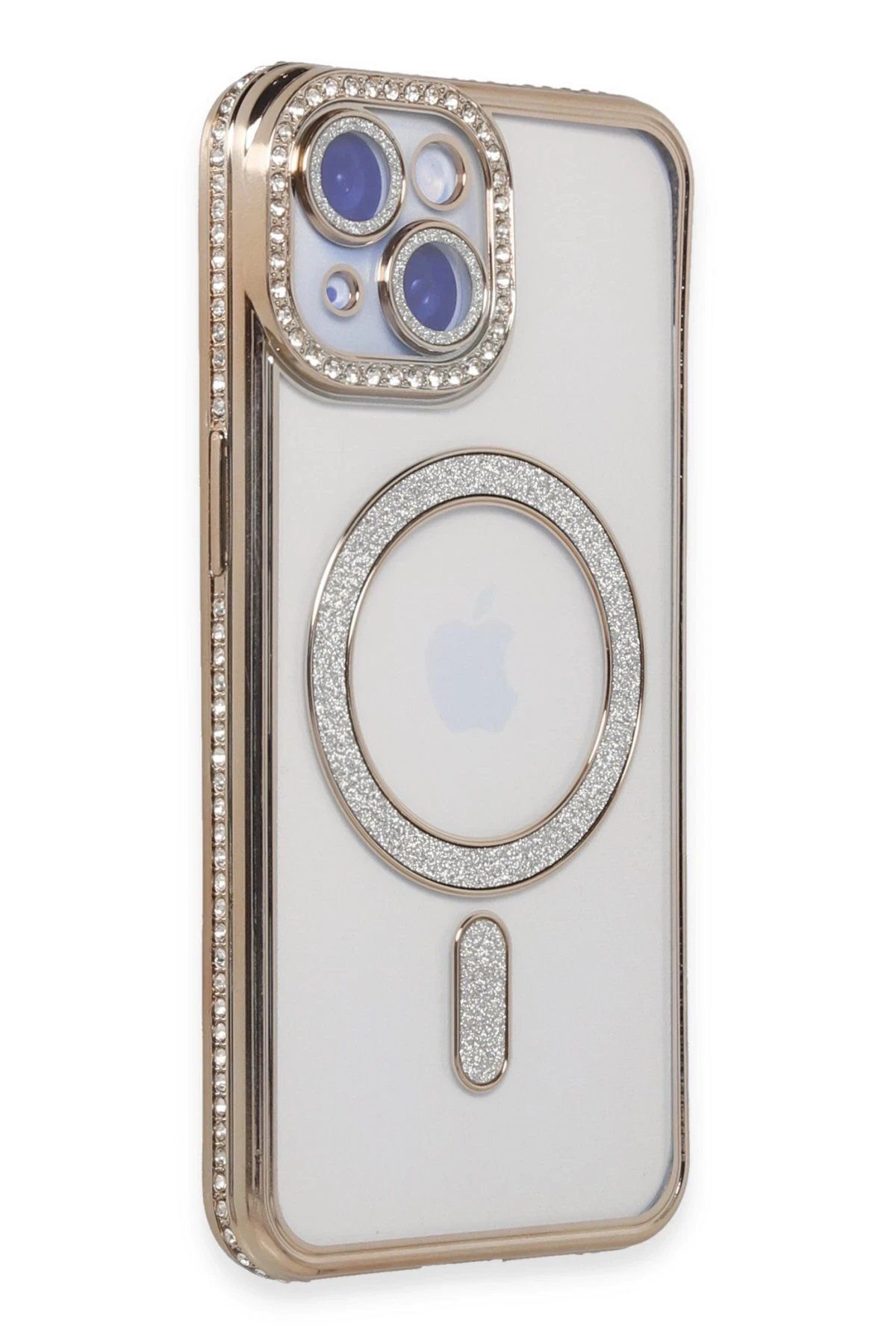 CepteToptan Newface iPhone 15 Kılıf Joke Simli Magneticsafe Kılıf - Gold