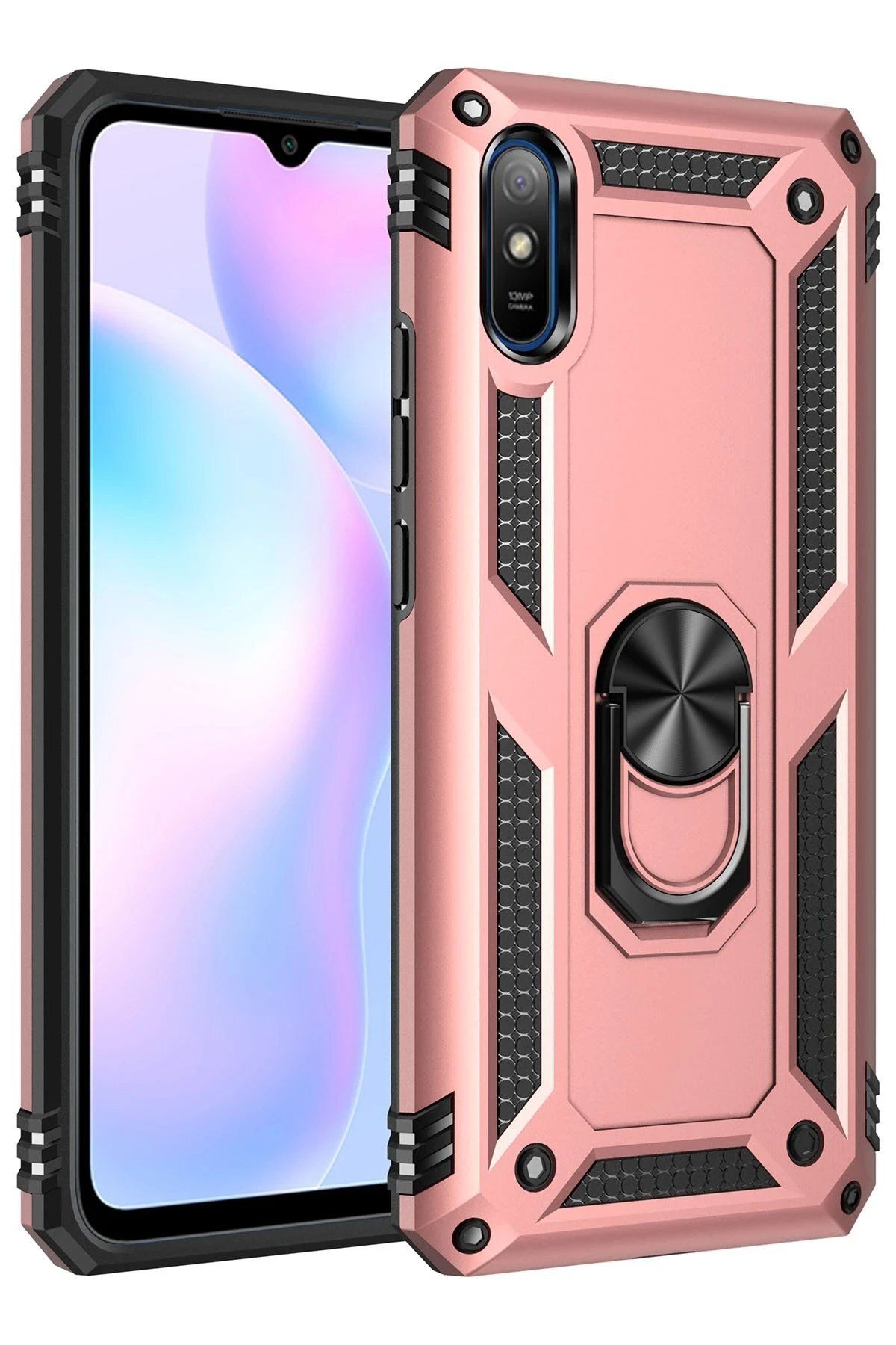 CepteToptan Newface Xiaomi Redmi 9A Kılıf Sofya Yüzüklü Silikon Kapak - Rose