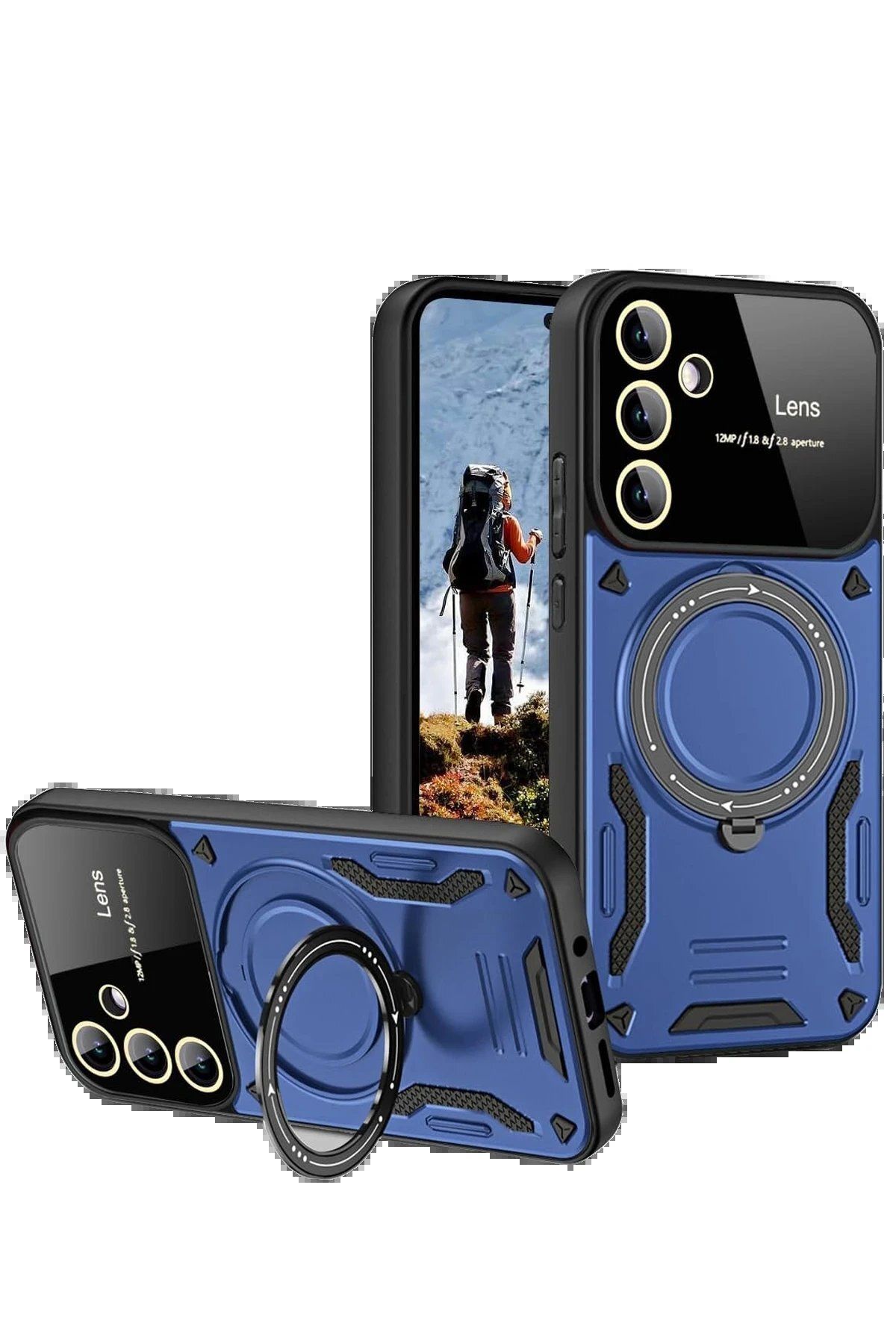 CepteToptan Newface Samsung Galaxy S24 FE Kılıf Joy Lens Standlı Kapak - Lacivert