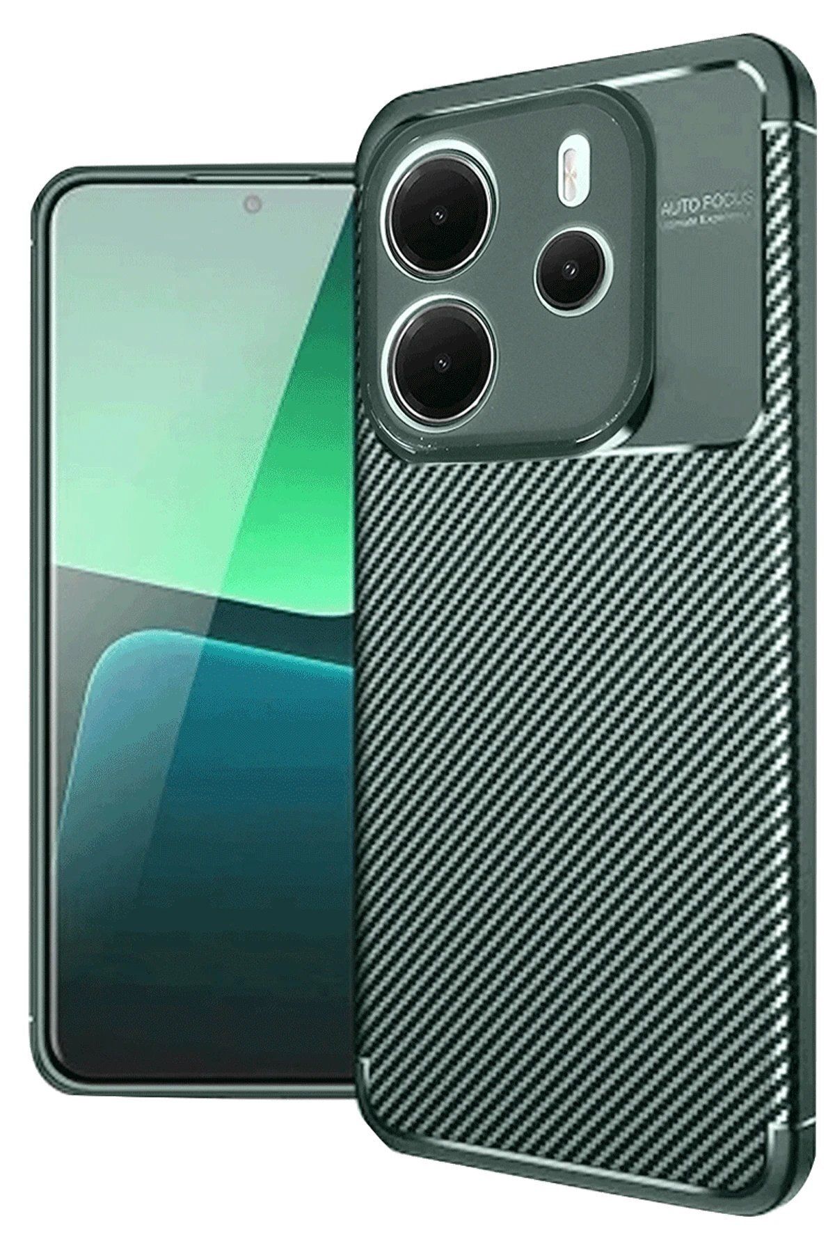 CepteToptan Newface Xiaomi Redmi Note 14 4G Kılıf Auto Focus Karbon Kapak - Koyu Yeşil