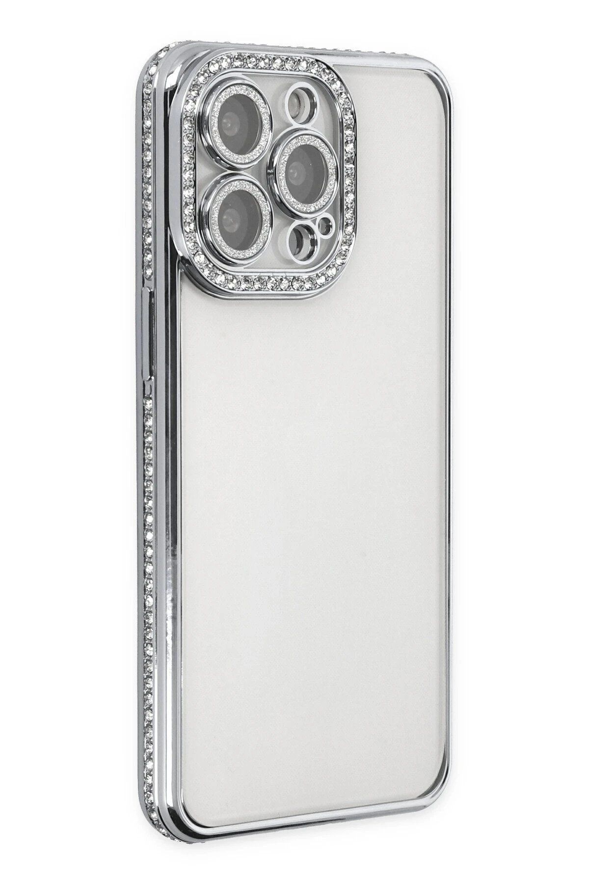 CepteToptan Newface iPhone 13 Pro Kılıf Joke Taşlı Silikon - Gümüş